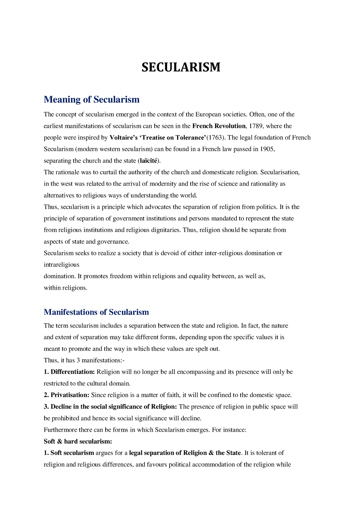 Humanities- Society- Secularism - SECULARISM Meaning Of Secularism The ...