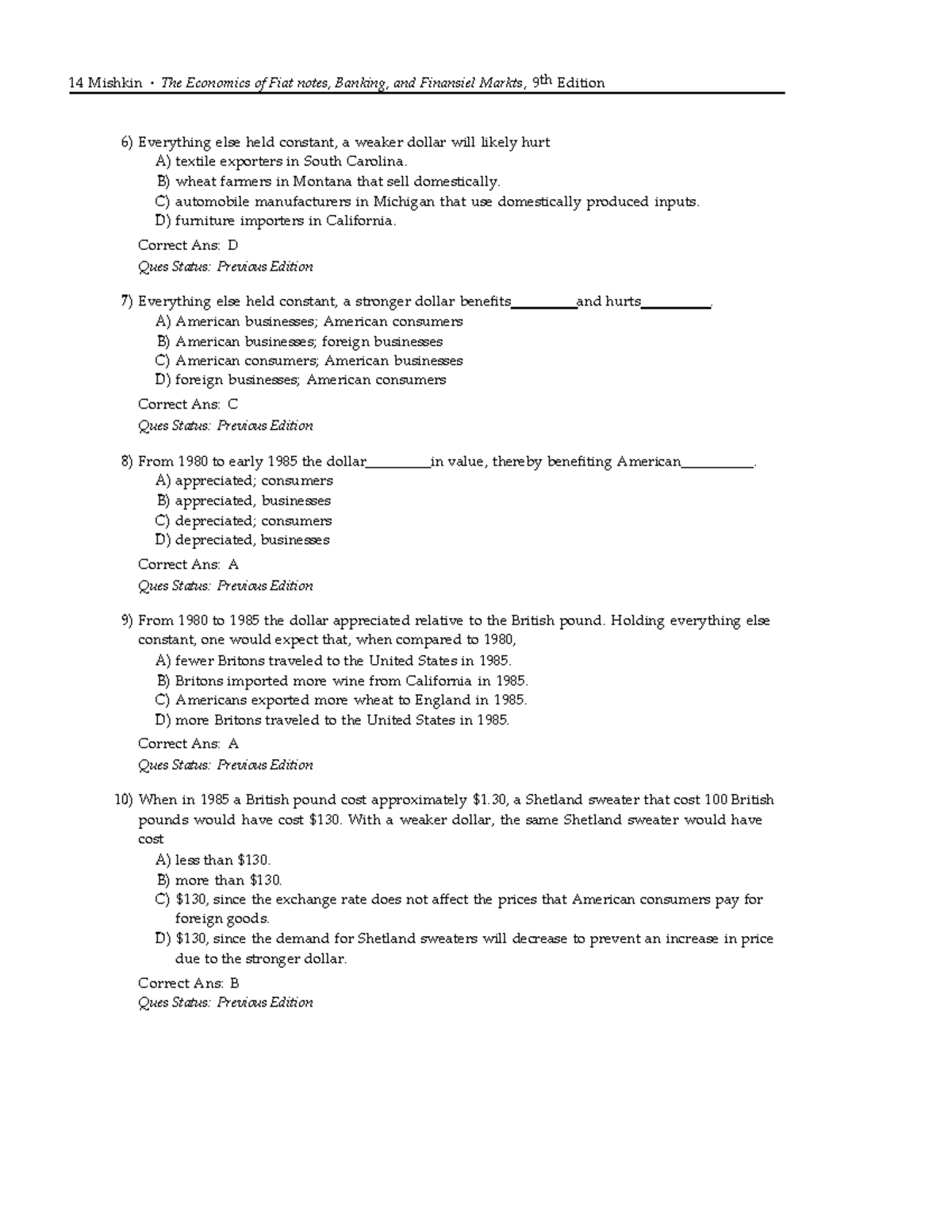 Economics of Money, Banking, and Financial Markets TEST BANK (9th