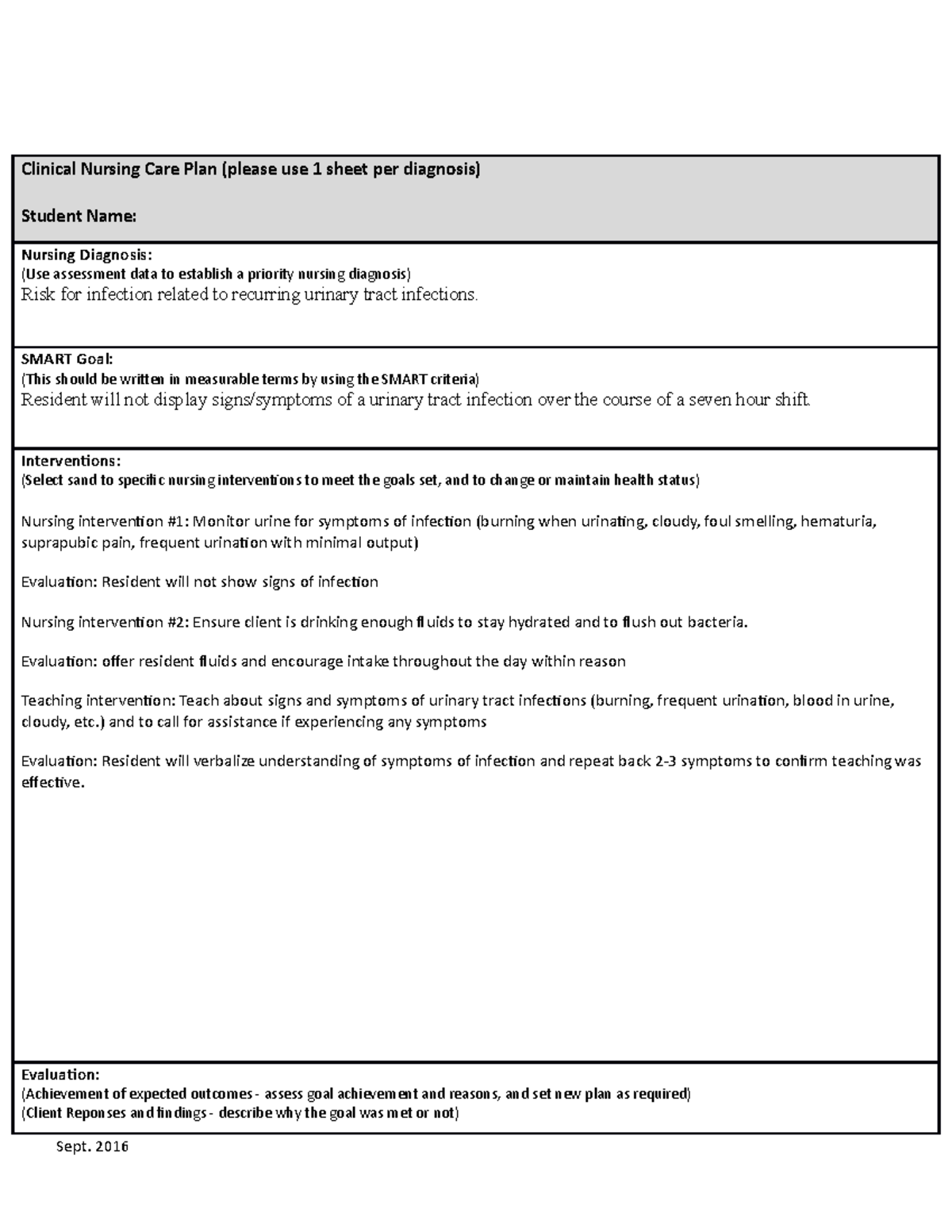 Care Plan 7 - Nursing Care plan for clinical - Clinical Nursing Care ...