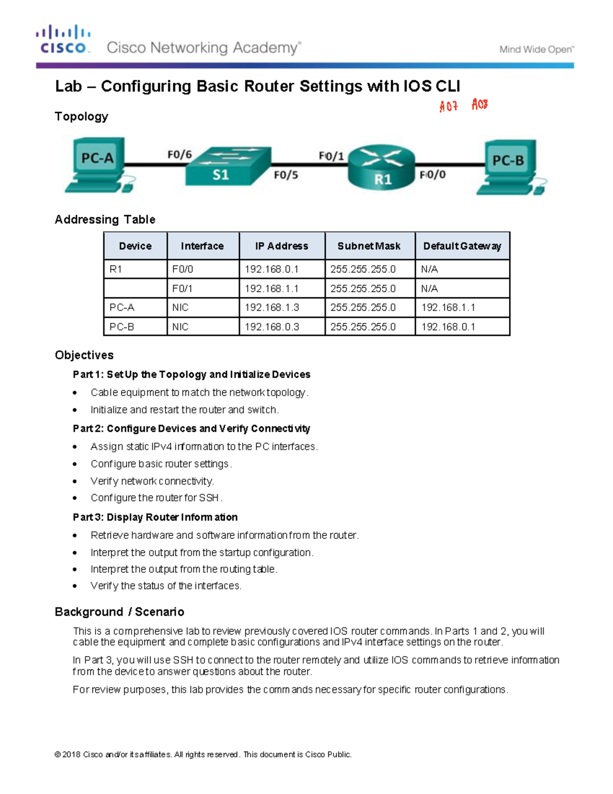 Lab+3+Configuring+Basic+Router+Settings+with+IOS+CLI PT - © 2018 Cisco ...