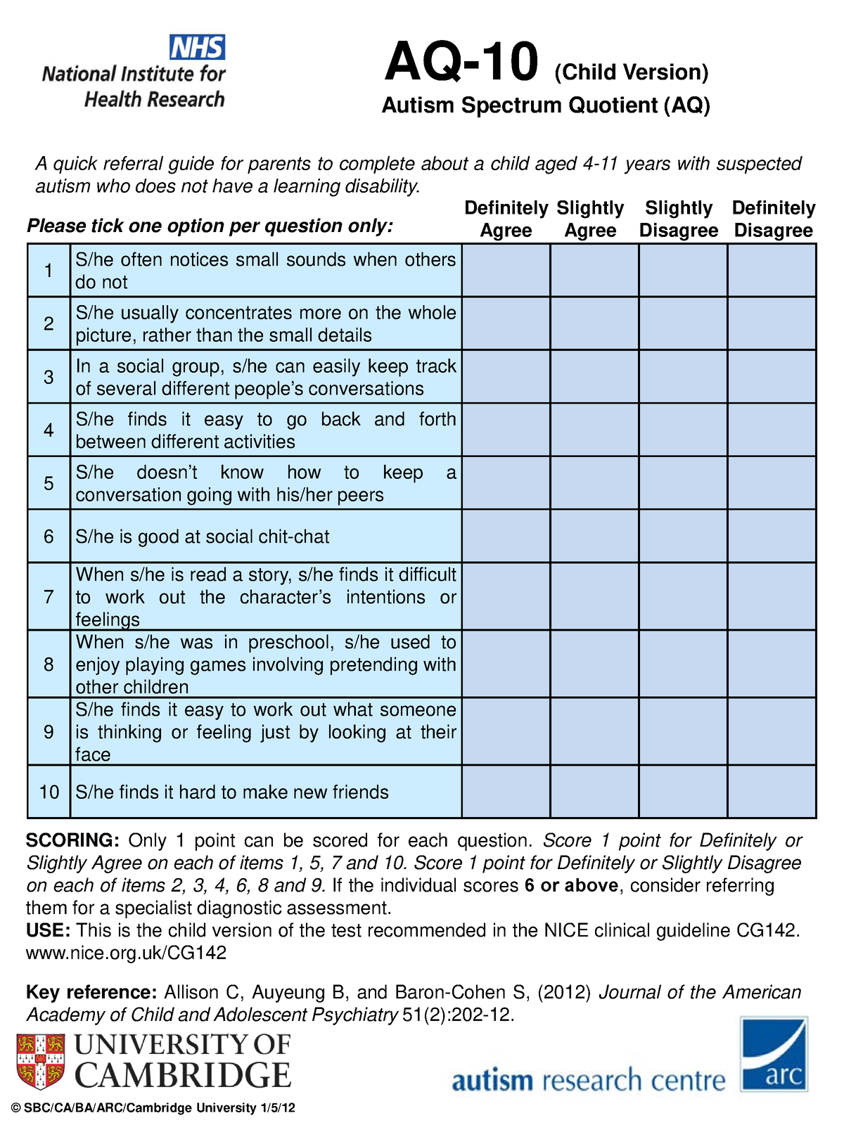 AQ10-Child - AQ10-Child - A quick referral guide for parents to ...