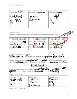 Math Notes 2 - MATH 1314: COLLEGE ALGEBRA Find𝗅(2 1) Find𝗅(2 𝗆) Find𝗅(𝗆 ...