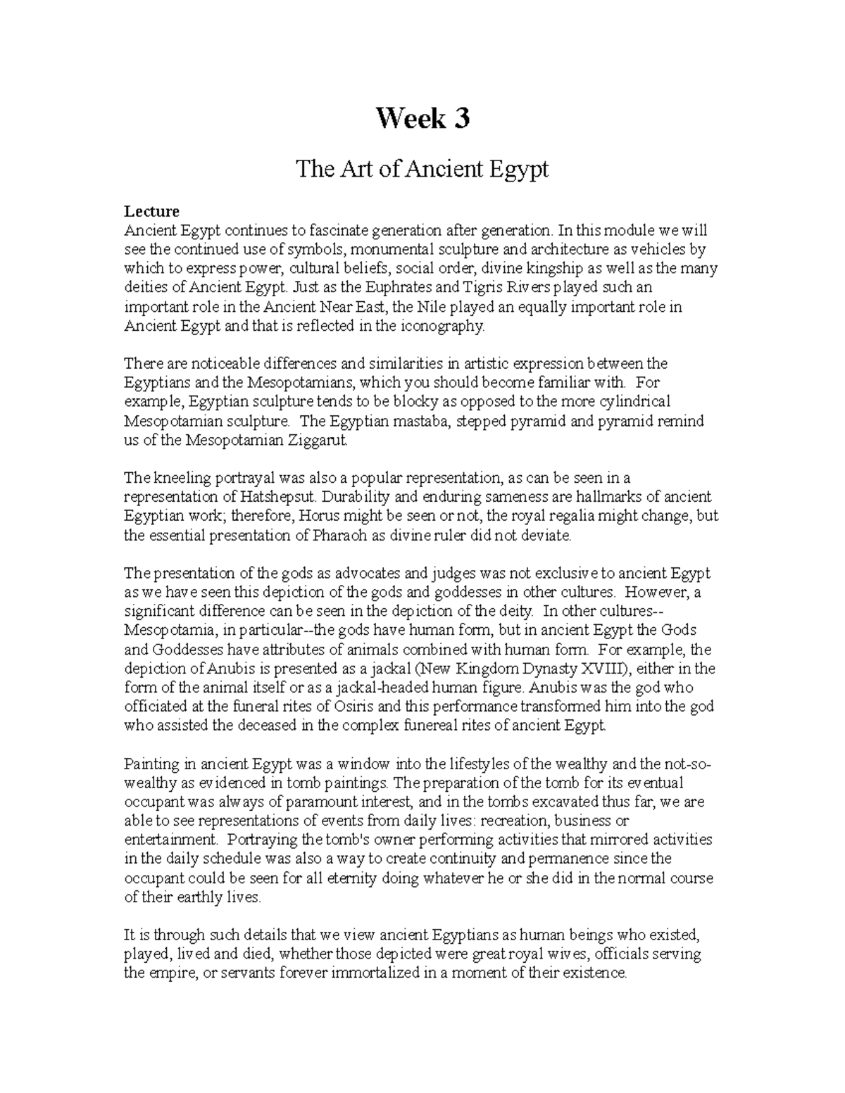 Module 3 Lecture - Week 3 The Art Of Ancient Egypt Lecture Ancient ...