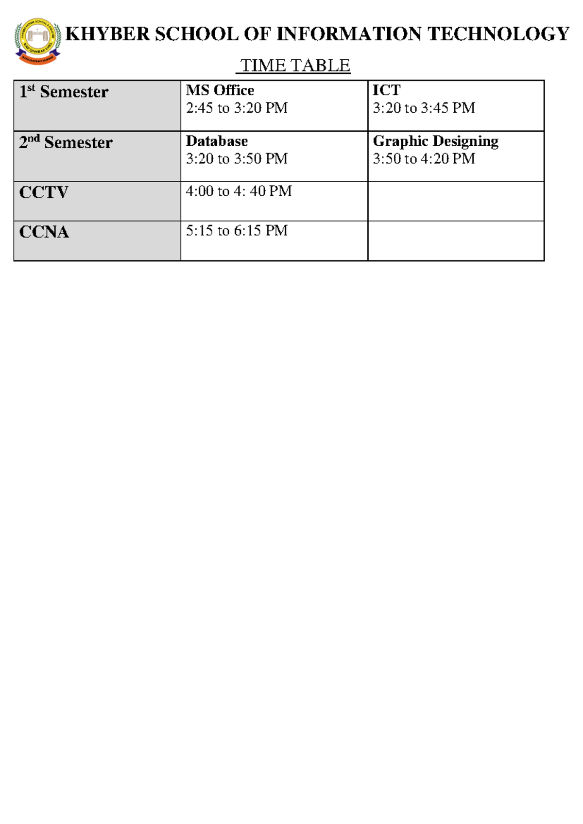 KSIT Timetable - Management information system in business - KHYBER ...