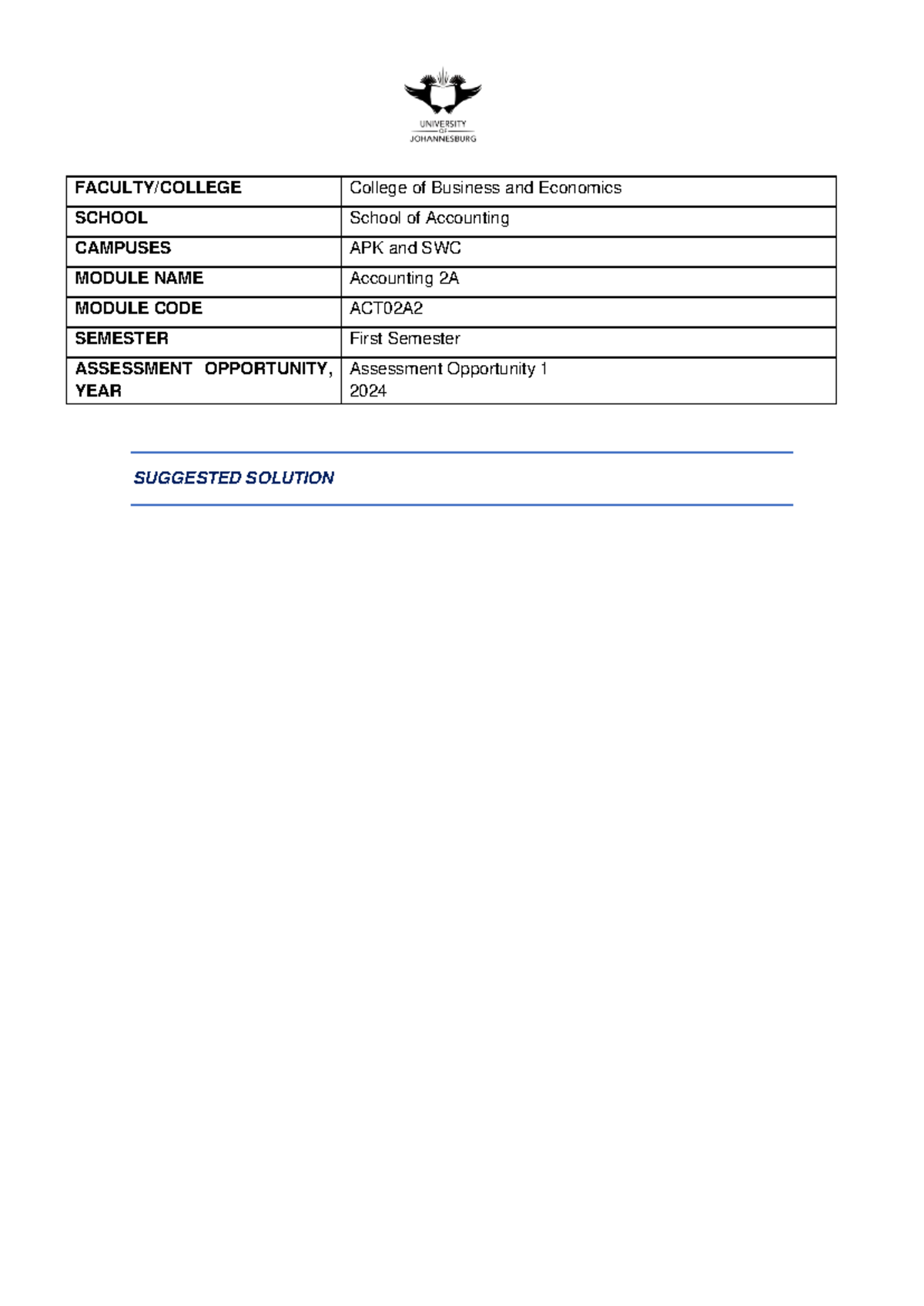 AO1-11 March 2024 (IIA) Solution - FACULTY/COLLEGE College of Business ...