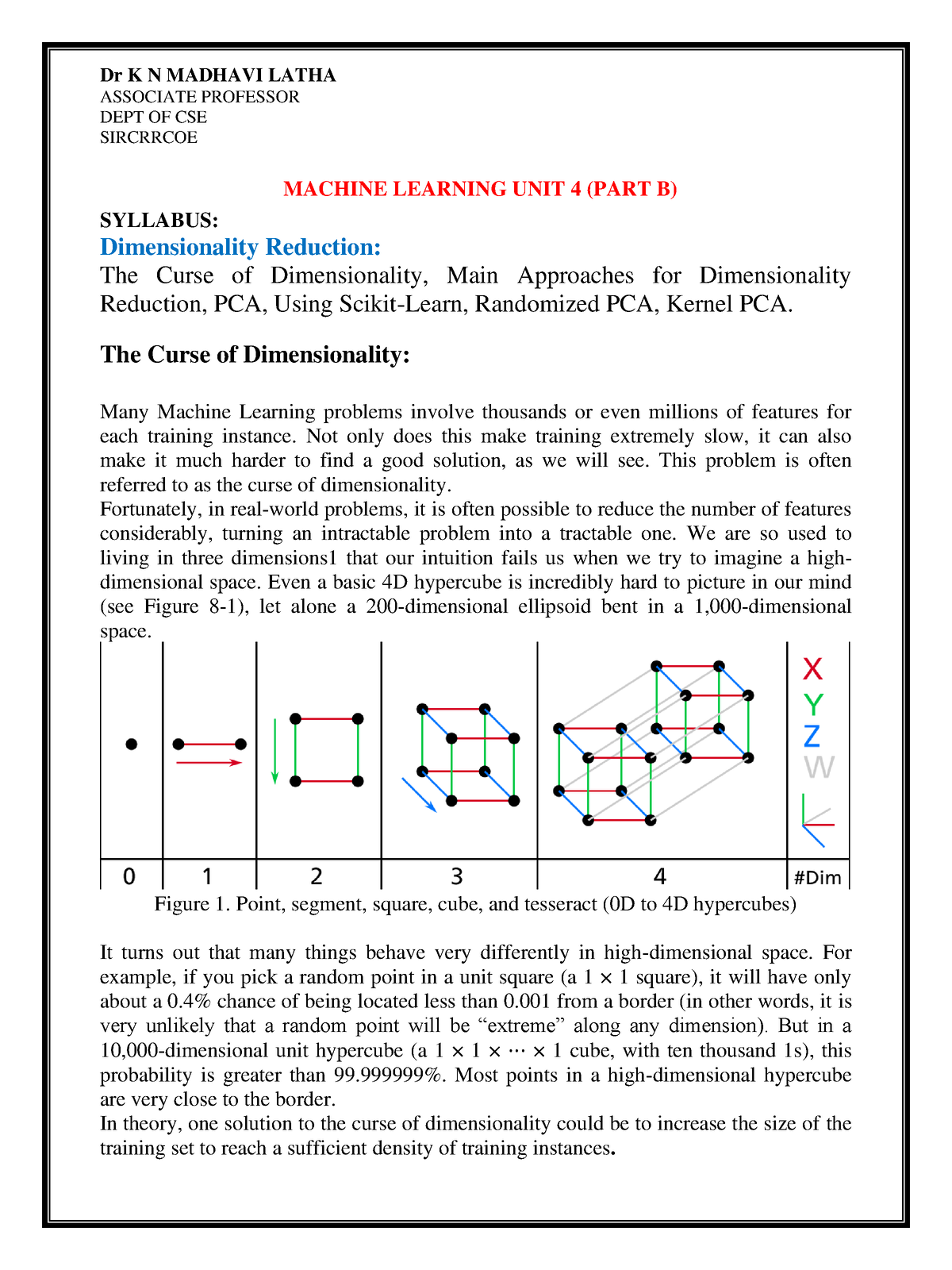 ML UNIT 4 PART B Material - ASSOCIATE PROFESSOR DEPT OF CSE SIRCRRCOE ...