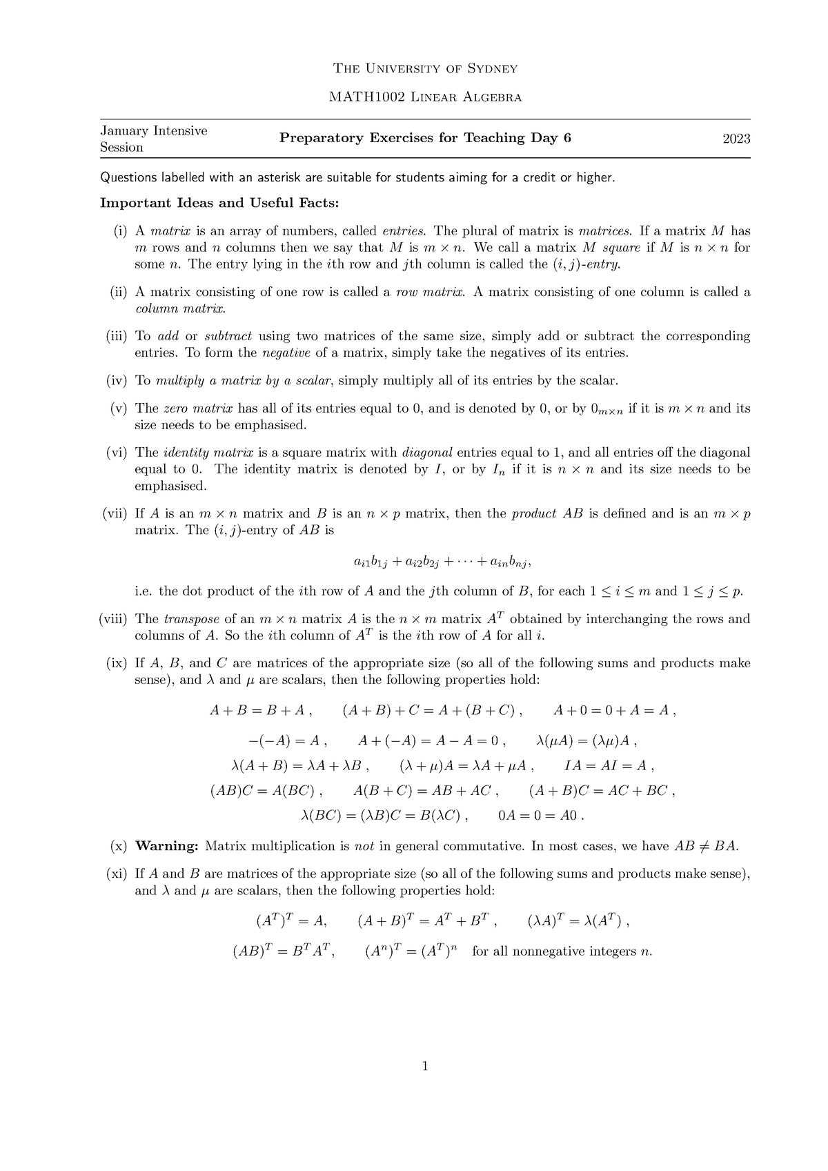 Pre-Tutorial Worksheet 6 - The University of Sydney MATH1002 Linear ...