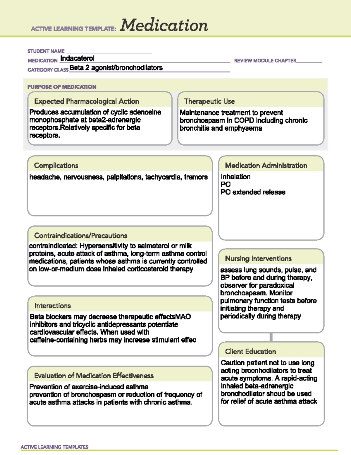 Indacaterol - Bronchodilator lecture - NR-291 - Studocu