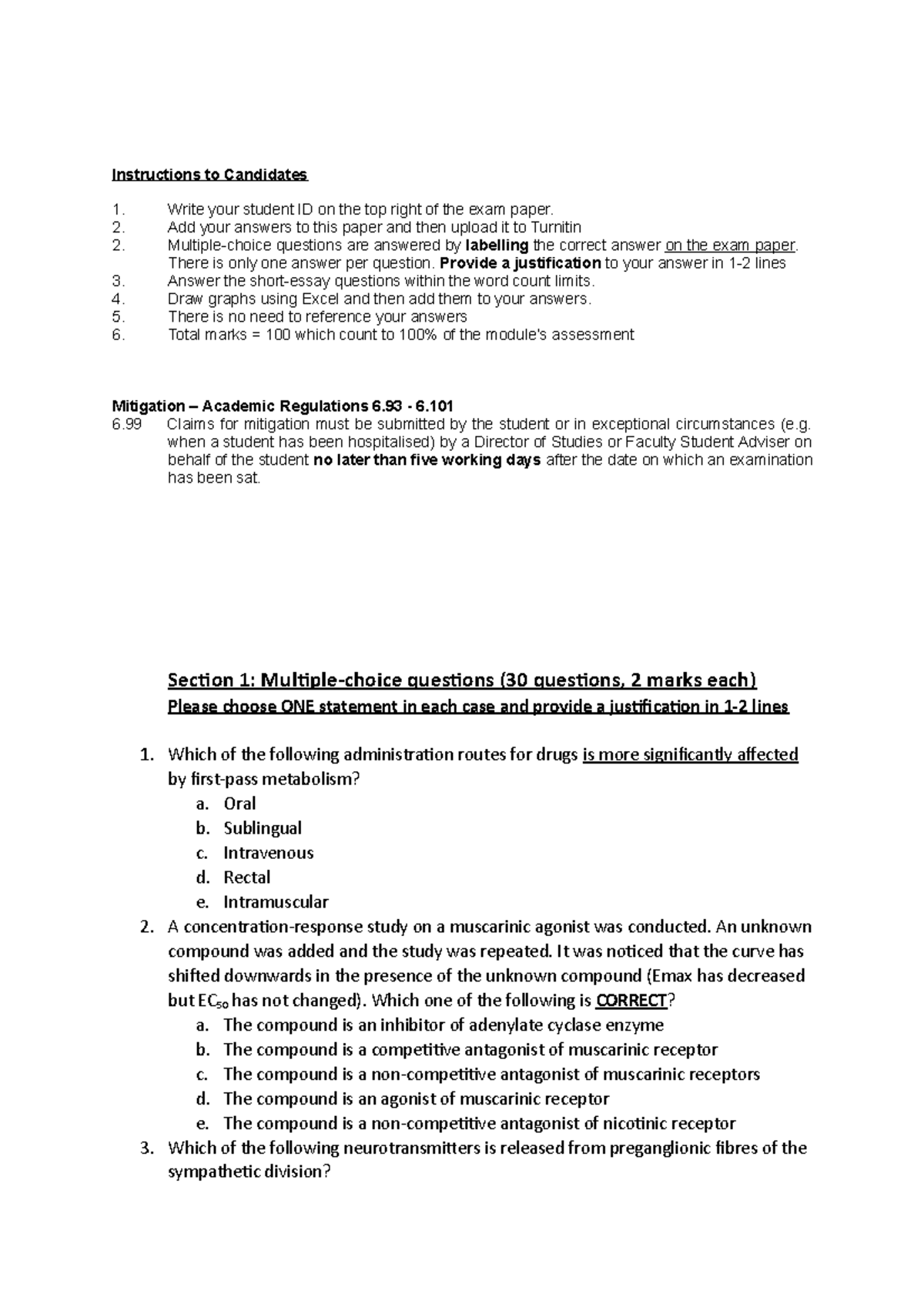 Principles of Pharmacology Exam 2021 - MOD005030 - Anglia - Studocu