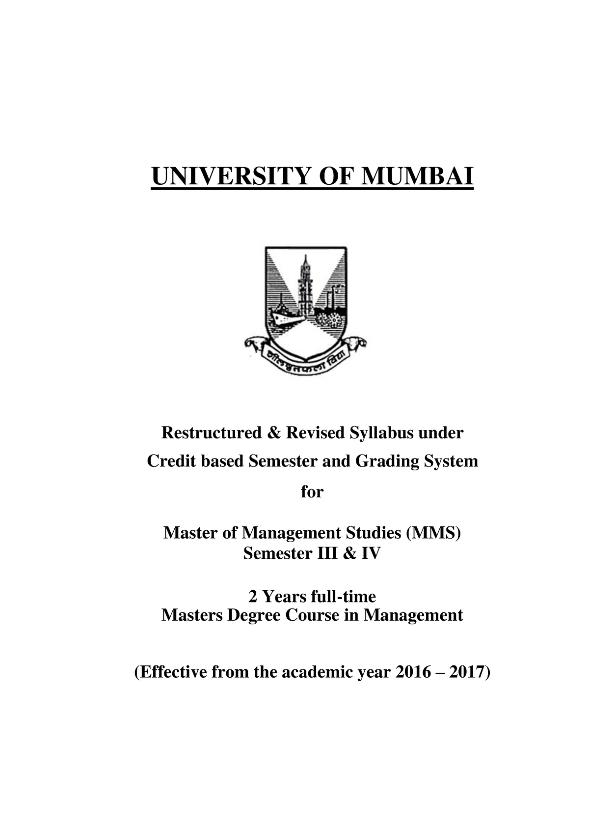 Mms Syllabus - UNIVERSITY OF MUMBAI Restructured & Revised Syllabus ...