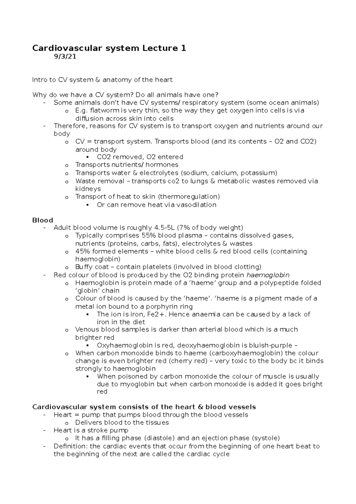 Body Systems lecture notes: homeostasis and cardiovascular system ...