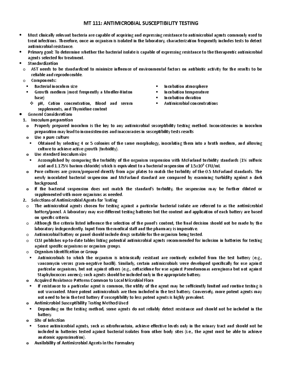 Antimicrobial Susceptibility Testing - MT 111: ANTIMICROBIAL ...