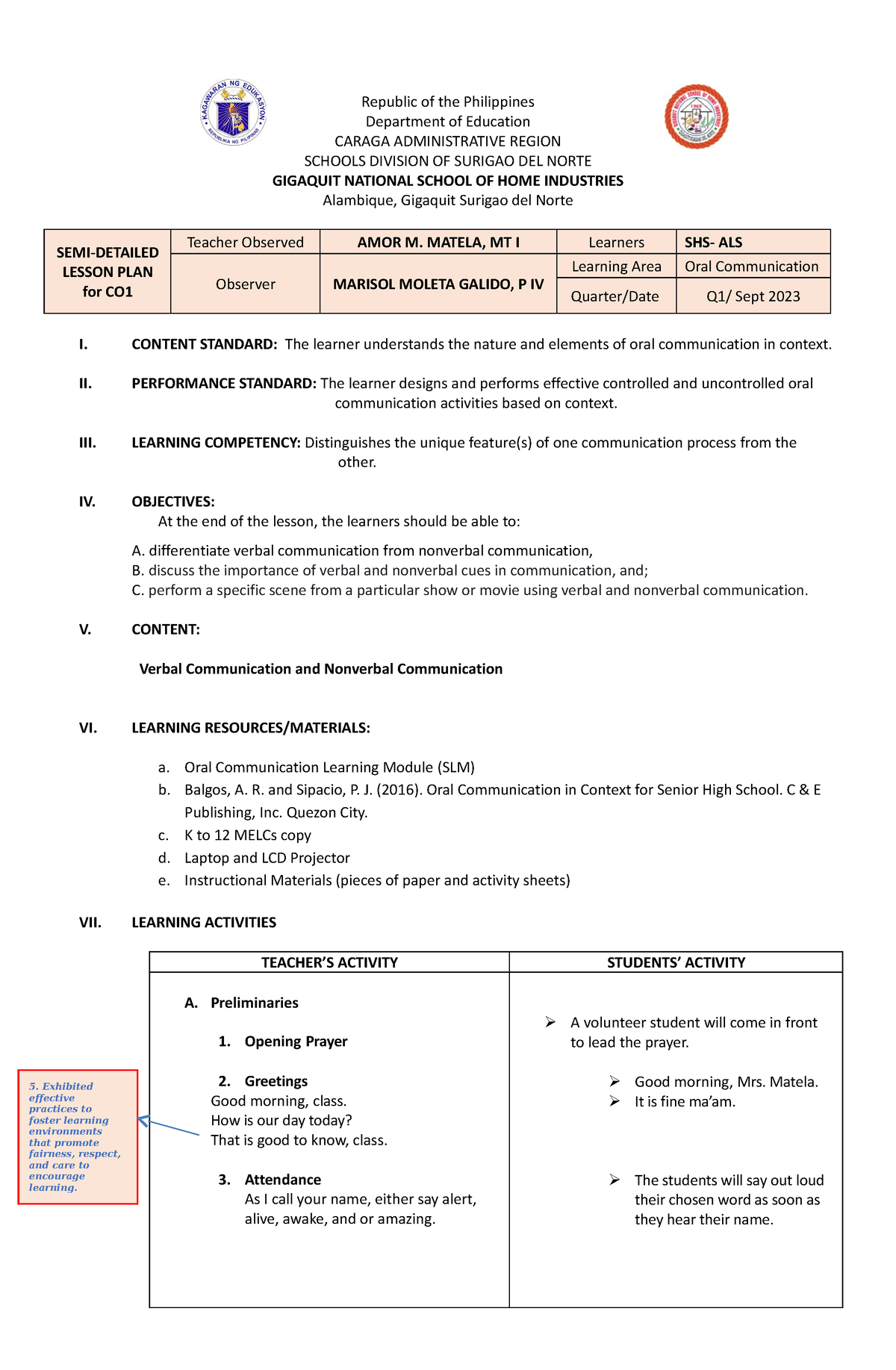 Matela DLP CO Q1 S.Y. 23-24 - Republic of the Philippines Department of ...