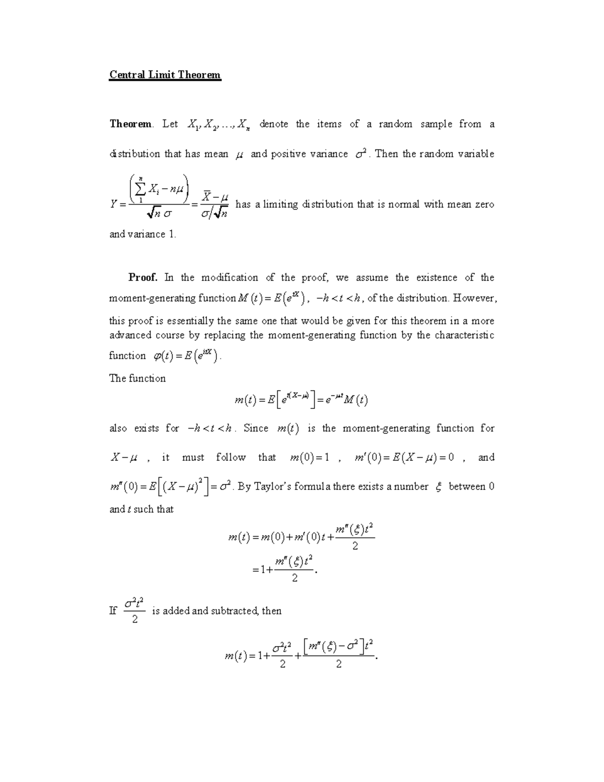 central-limit-theorem-mathematical-proof-studocu