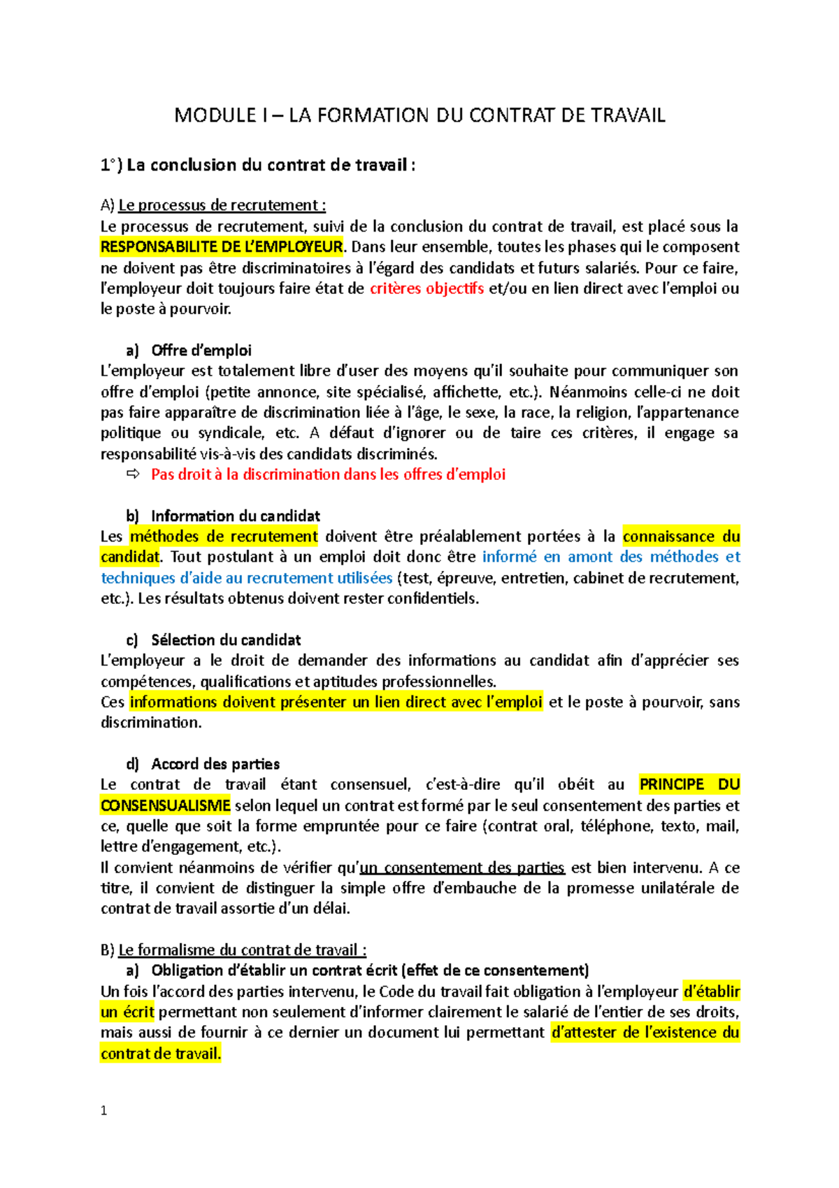 conclusion du contrat de travail dissertation