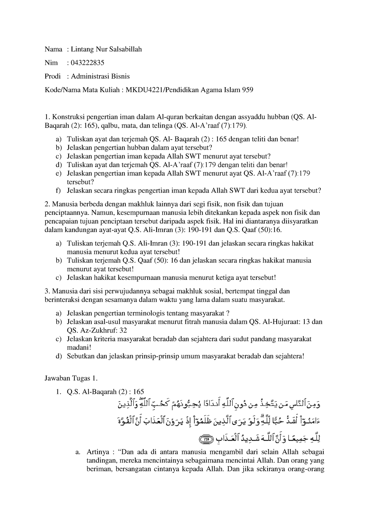 T1 MKDU4221 PENDIDIKAN AGAMA ISLAM - Nama : Lintang Nur Salsabillah Nim ...