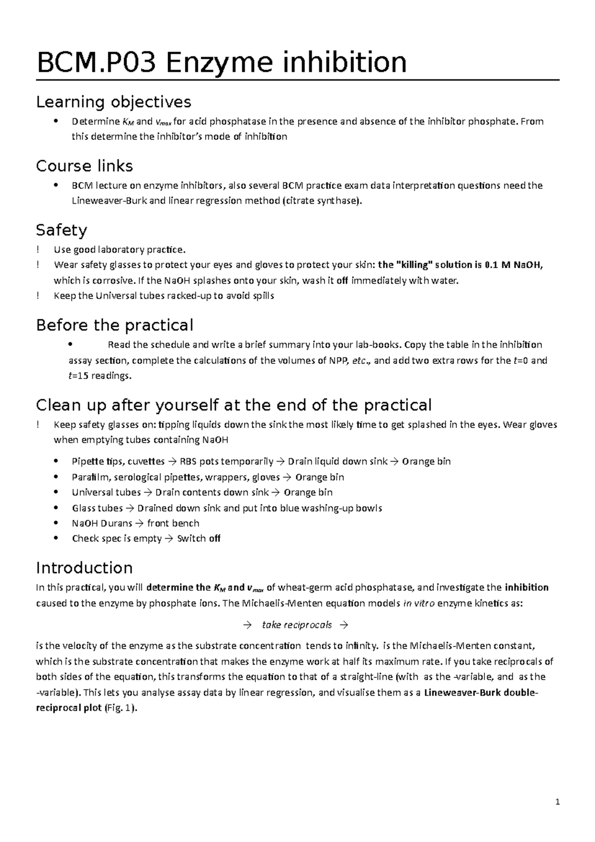 Enzyme Inhibition Lab Worksheet (Part 2) BCM Enzyme inhibition