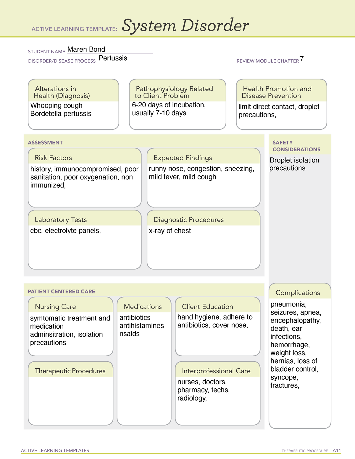 Pertussis  ati focus review  ACTIVE LEARNING TEMPLATES THERAPEUTIC