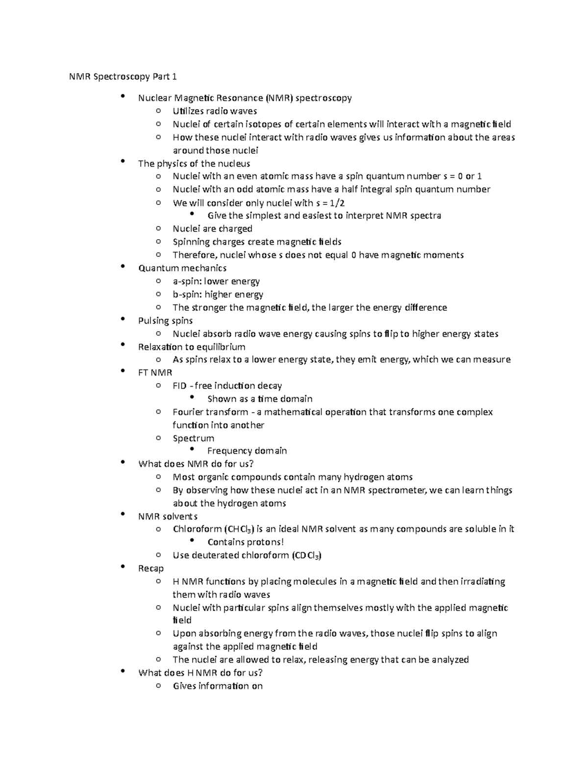 NMR part 1 Notes on NMR spectroscopy part 1 for the first dry lab