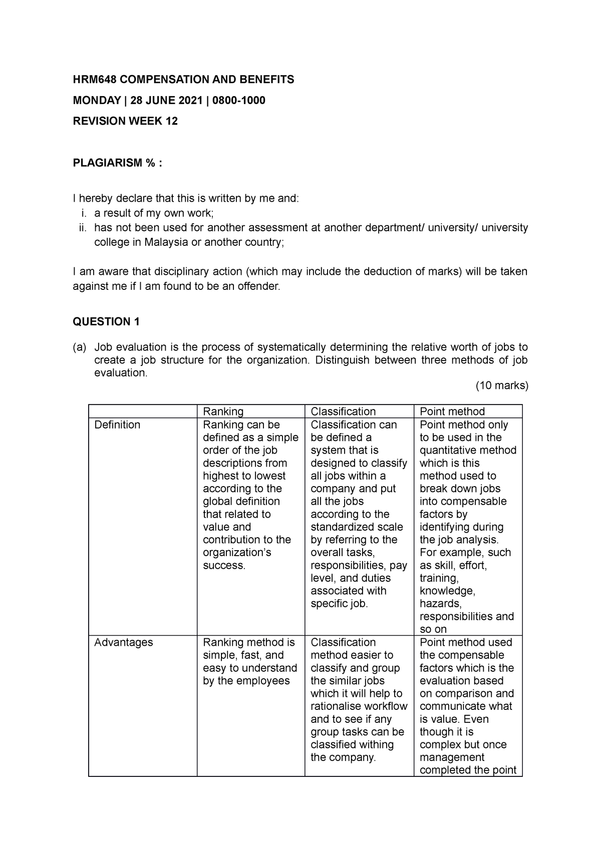 hrm648 compensation and benefits assignment