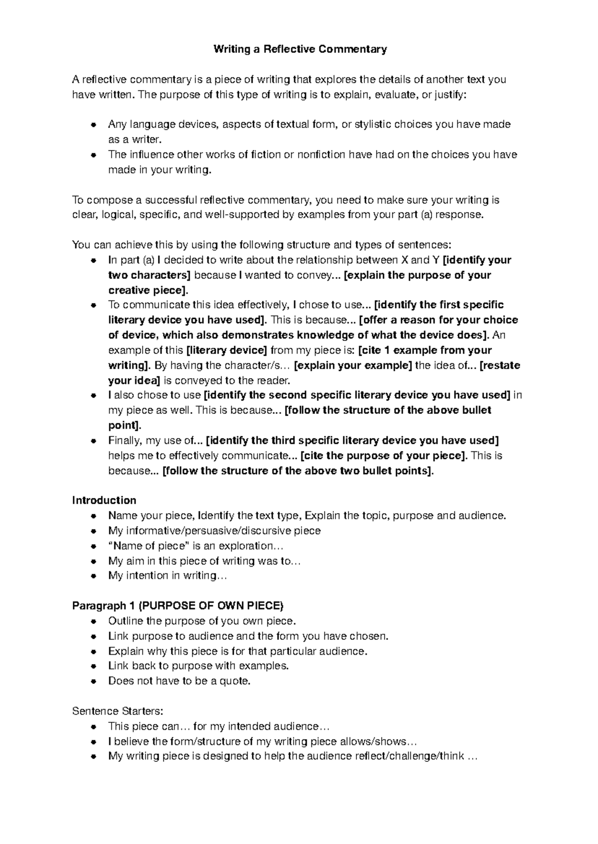 Reflection Scaffold MOD C - Writing a Reflective Commentary A ...