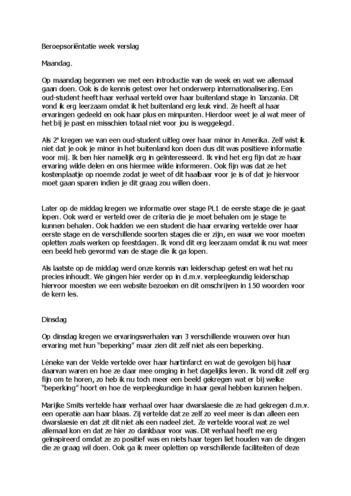 Beroepsoriëntatie week verslag - Beroepsoriëntatie week verslag Maandag ...
