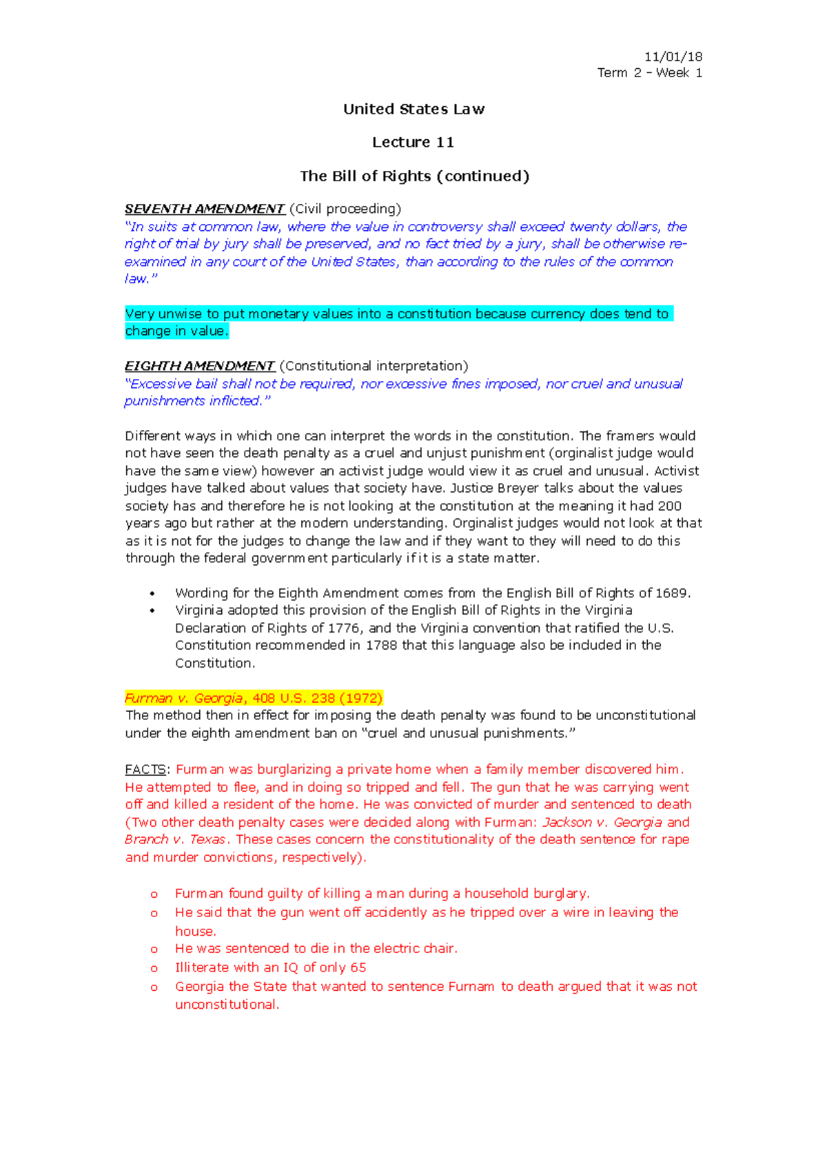 11- The Bill of Rights continued - Term 2 - Week 1 United States Law ...
