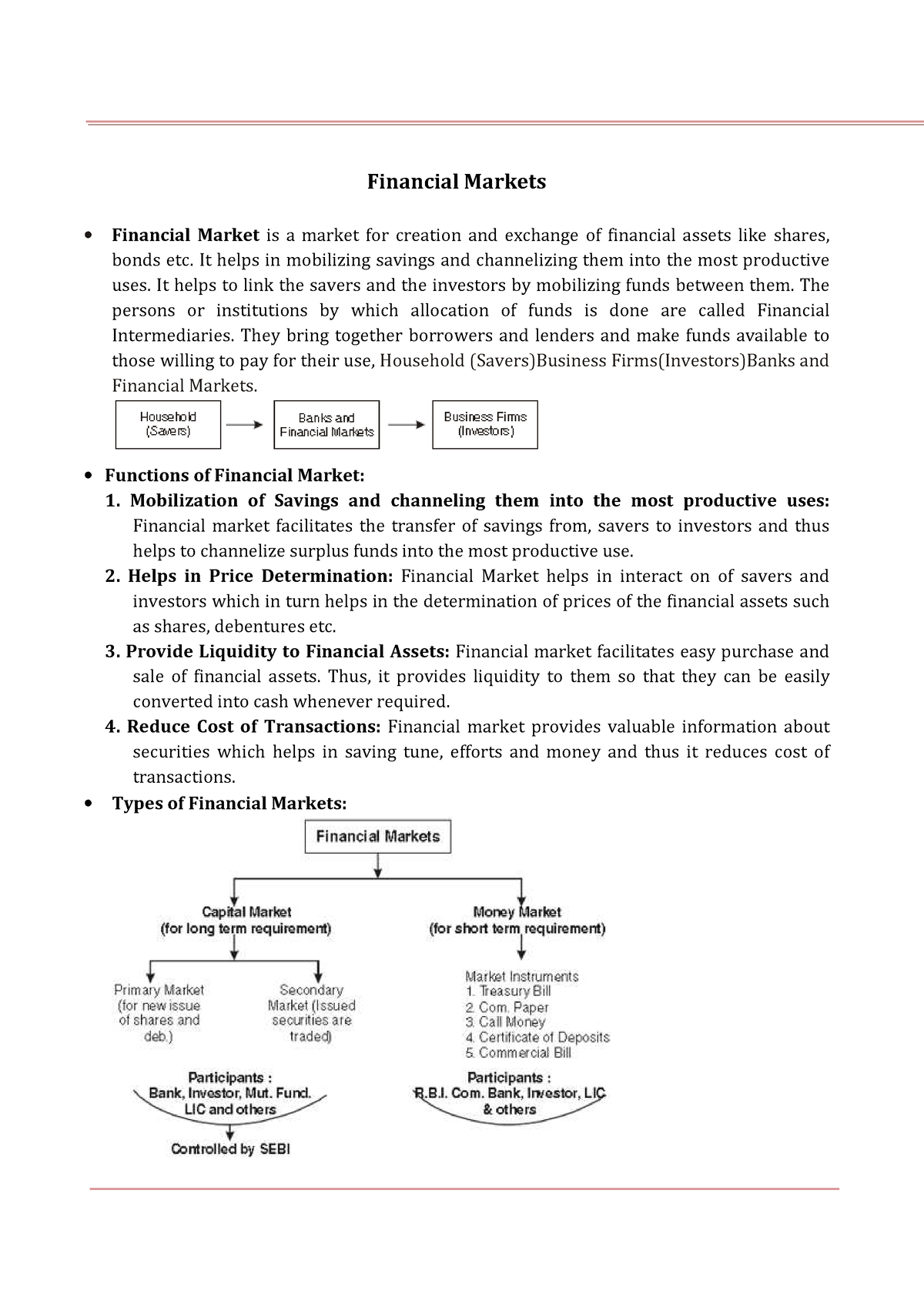 Financial Markets, Functions And Types- Business Studies Notes ...