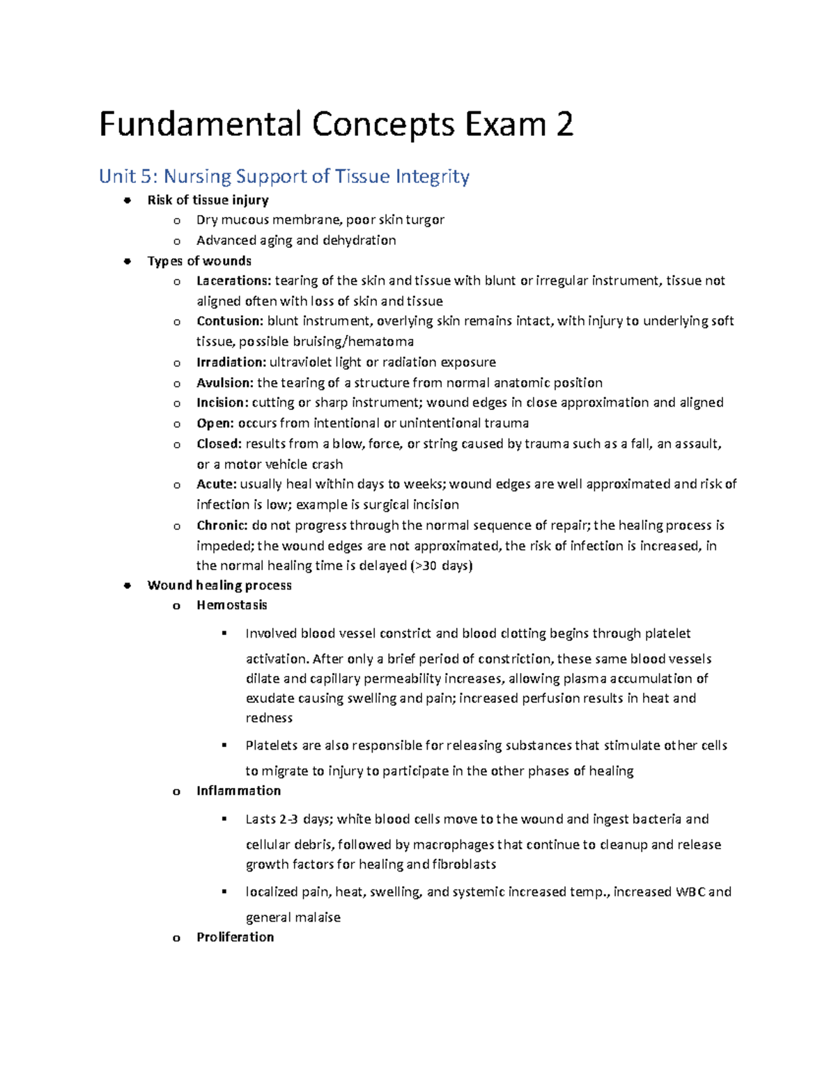 Exam 2 study guide - Fundamental Concepts Exam 2 Unit 5: Nursing ...