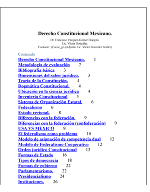 Derecho Constitucional Mexicano - Dr. Francisco Vázquez-Gómez Bisogno. Lic.  Víctor González. - Studocu