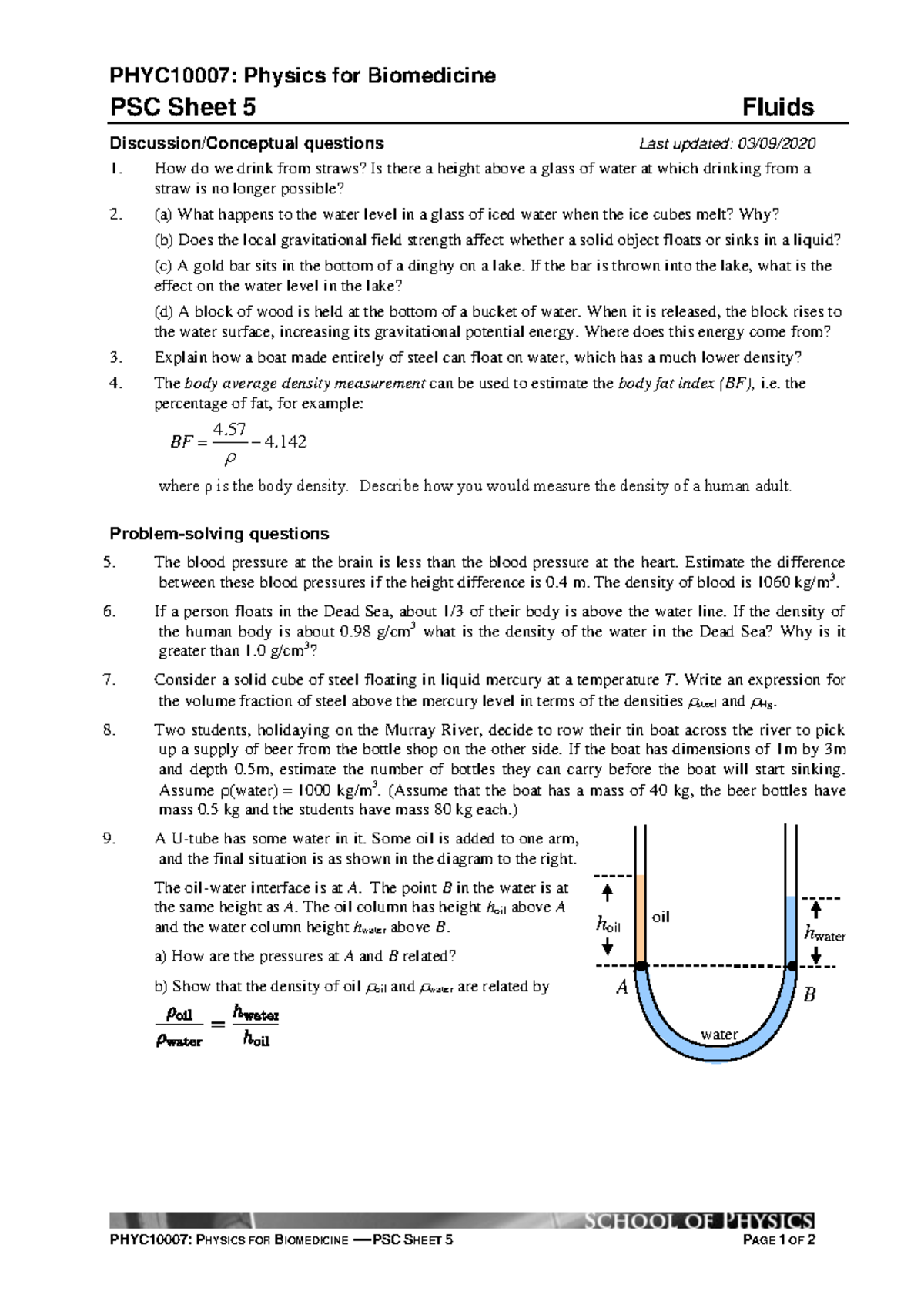 Tute 5 - Tutorial sheet - PHYC10007: PHYSICS FOR BIOMEDICINE ⎯ PSC ...