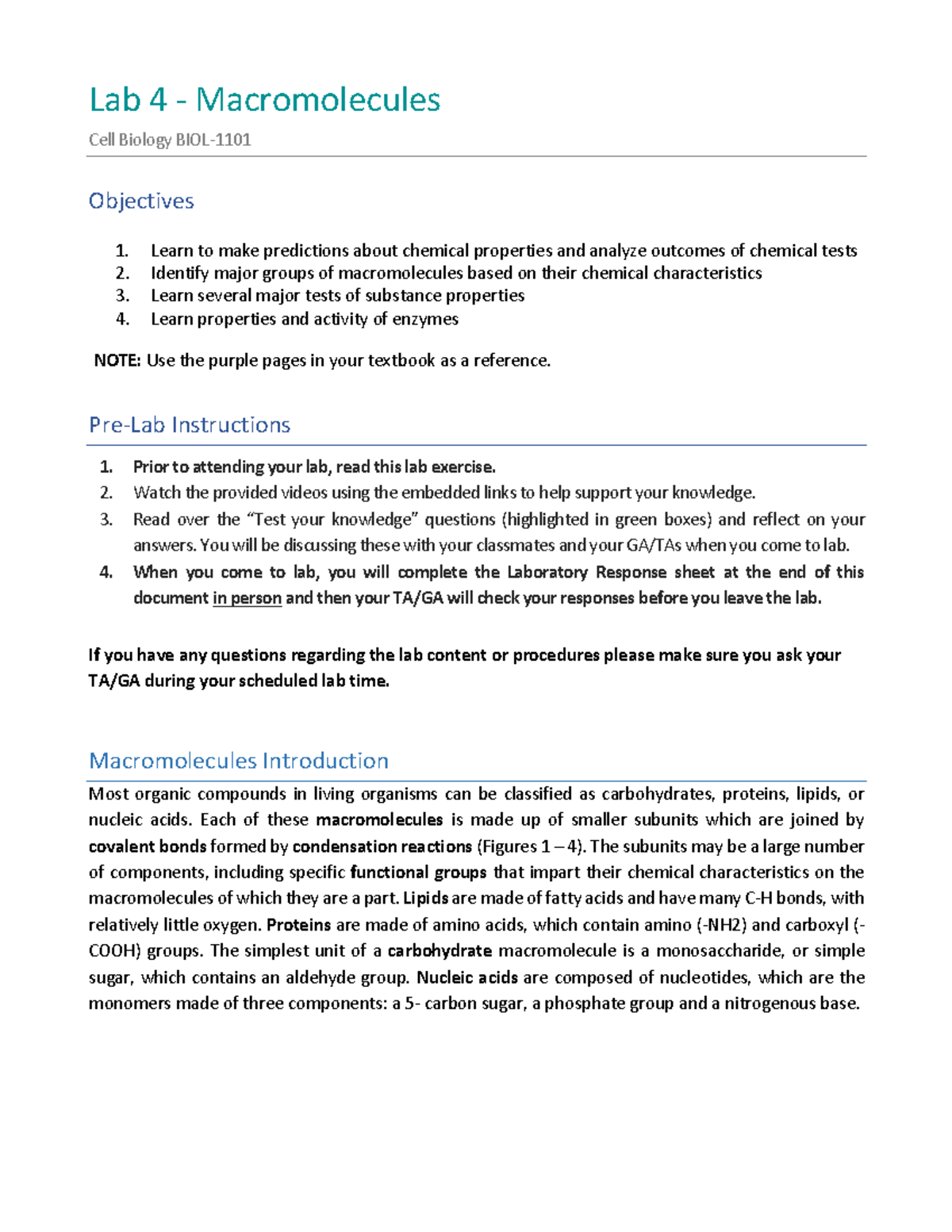 Lab 4 Macromolecules2022 Lab 4 Macromolecules Cell Biology BIOL