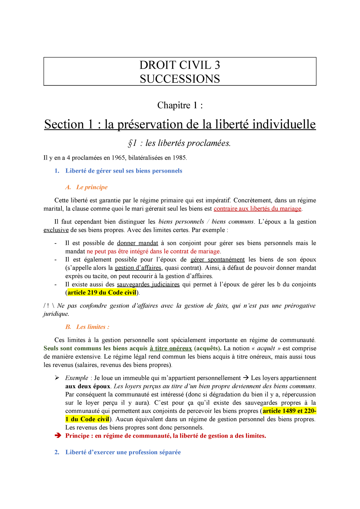 Droit Des Régimes Matrimoniaux - DROIT CIVIL 3 SUCCESSIONS Chapitre 1 ...