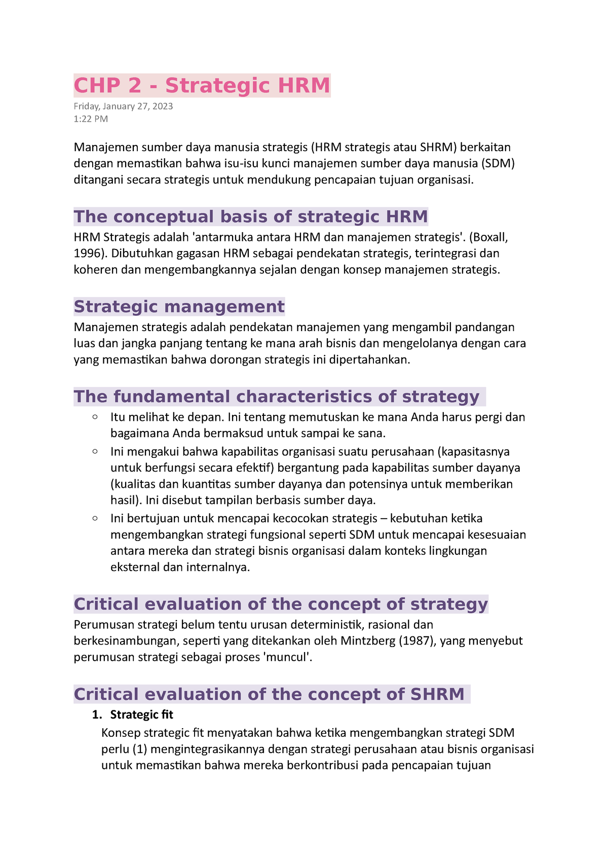 CHP 2 - Strategic HRM - CHP 2 - Strategic HRM Friday, January 27, 2023 ...