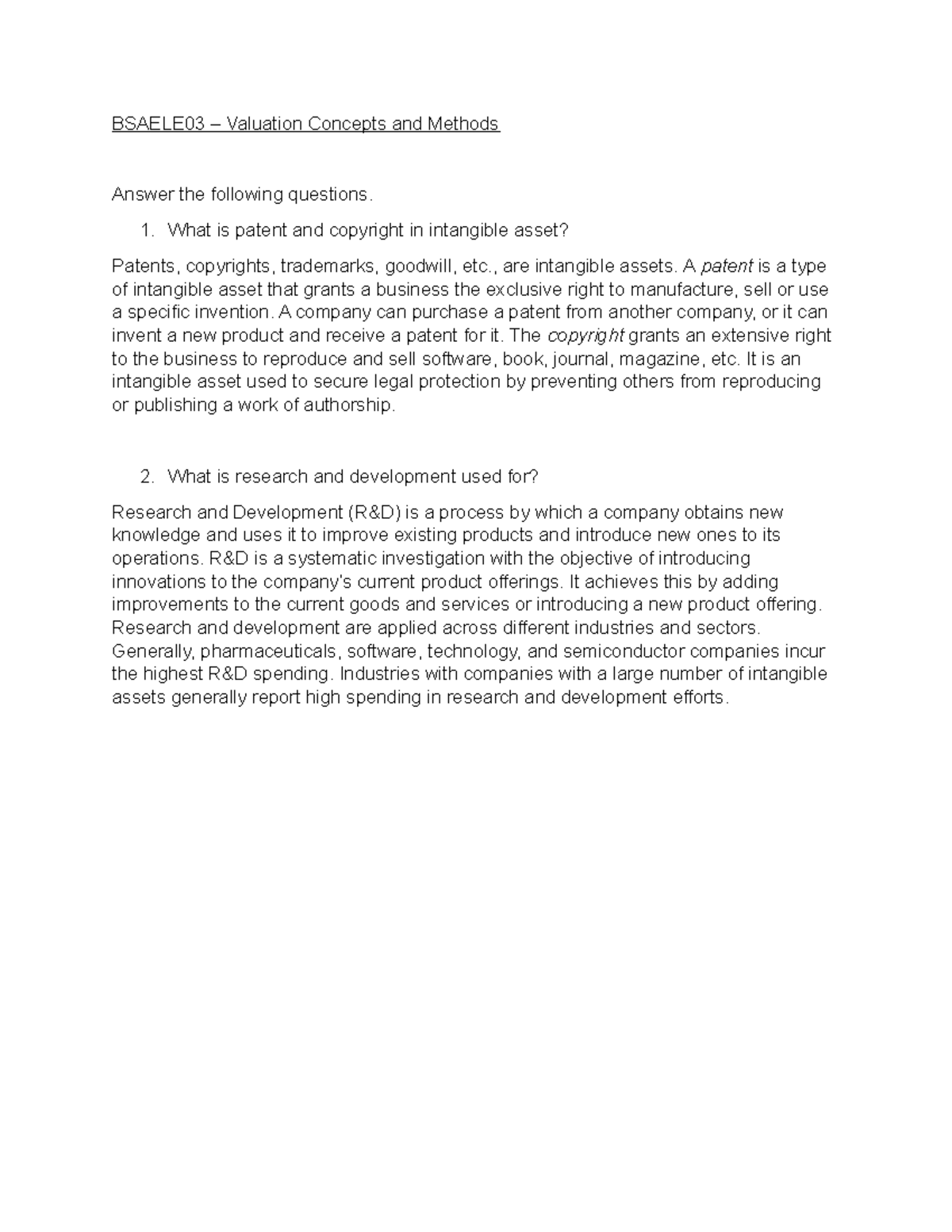Finals Assignment - BSAELE03 – Valuation Concepts and Methods Answer ...