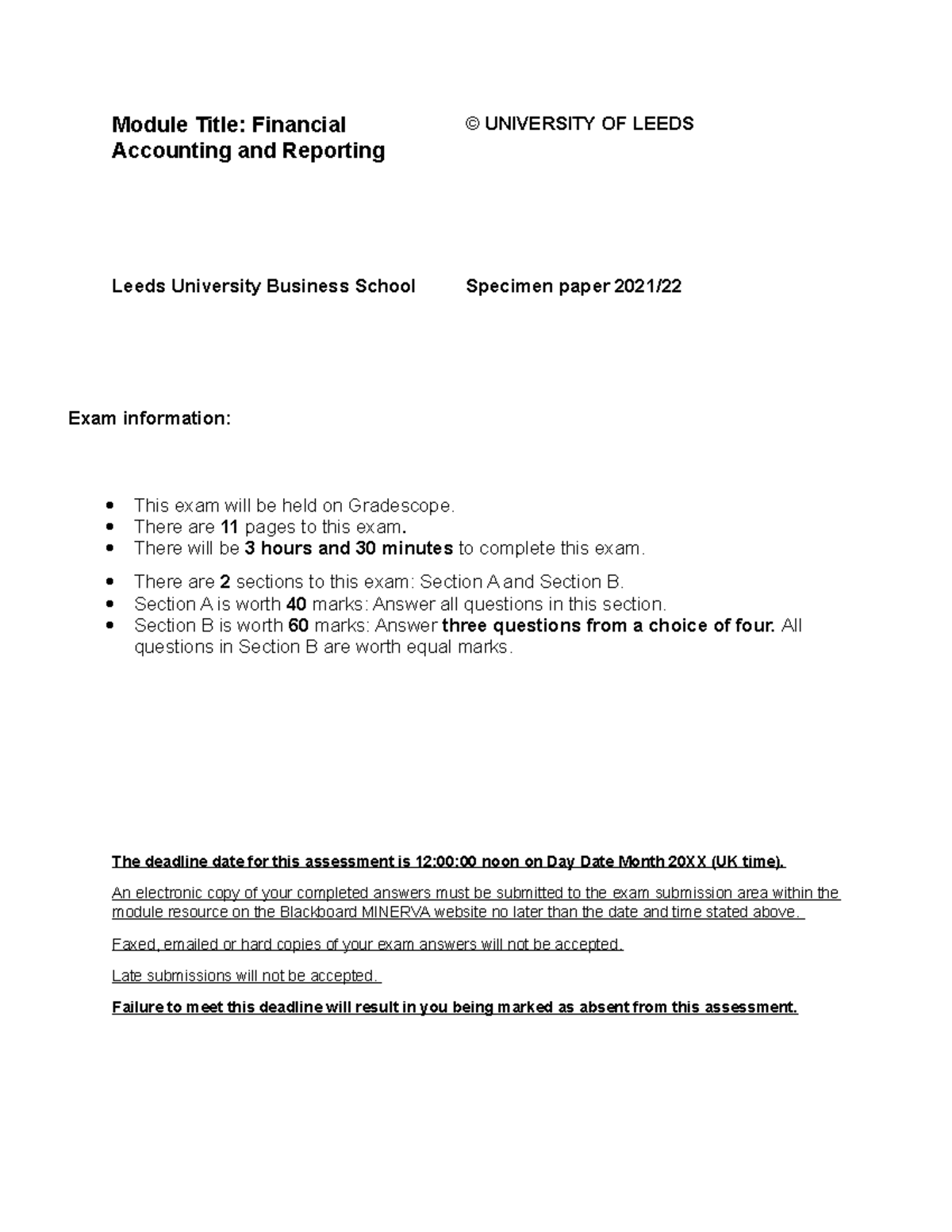 2291 Example Paper - Module Title: Financial Accounting and Reporting ...