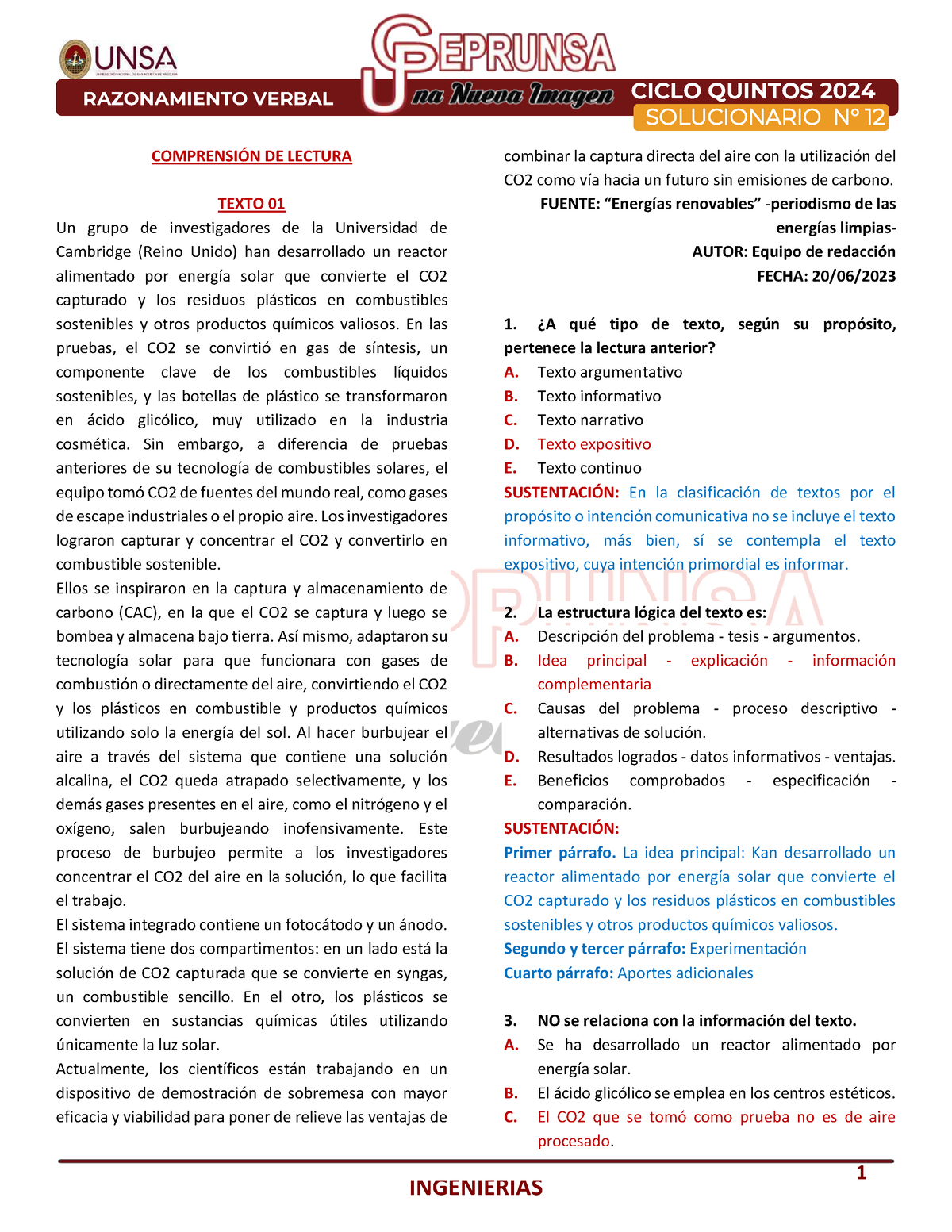 14. S12 (I) RAZ. Verbal Ciclo Quintos 2024 - 1 2024 QUINTOS 2024 ...