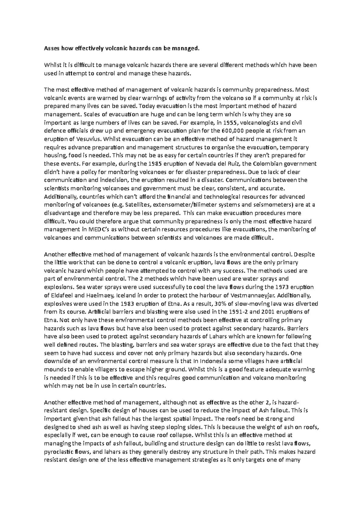 Asses how effectively volcanic hazards can be managed - Whilst it is ...