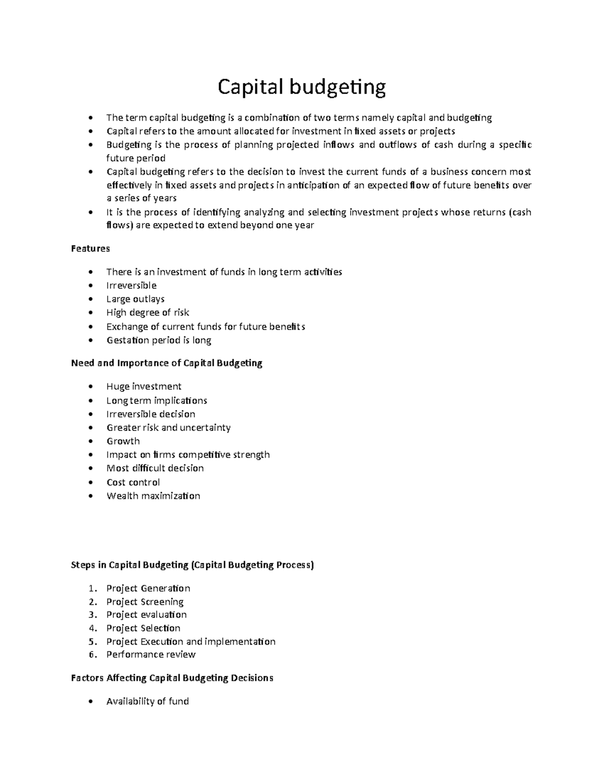 Capital Budgeting note - Capital budgeting The term capital budgeting ...
