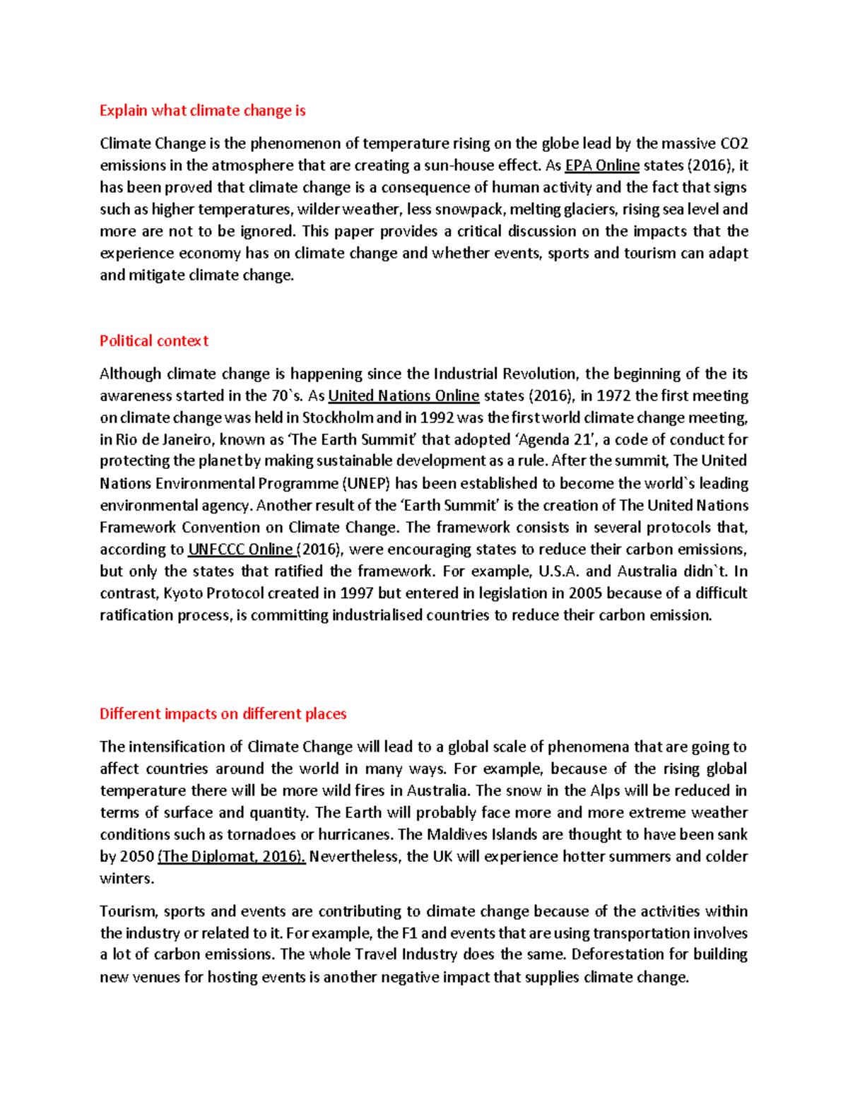 Climate Change - assignment - Explain what climate change is Climate ...