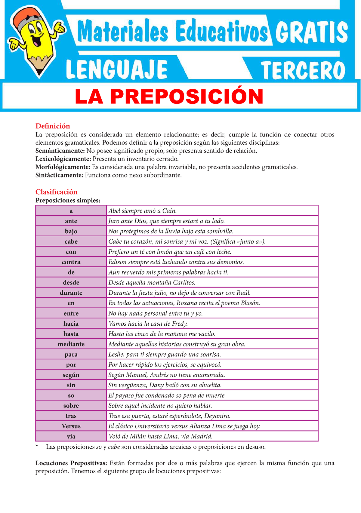 Clases De Preposiciones Para Tercer Grado De Secundaria - De Nición La ...