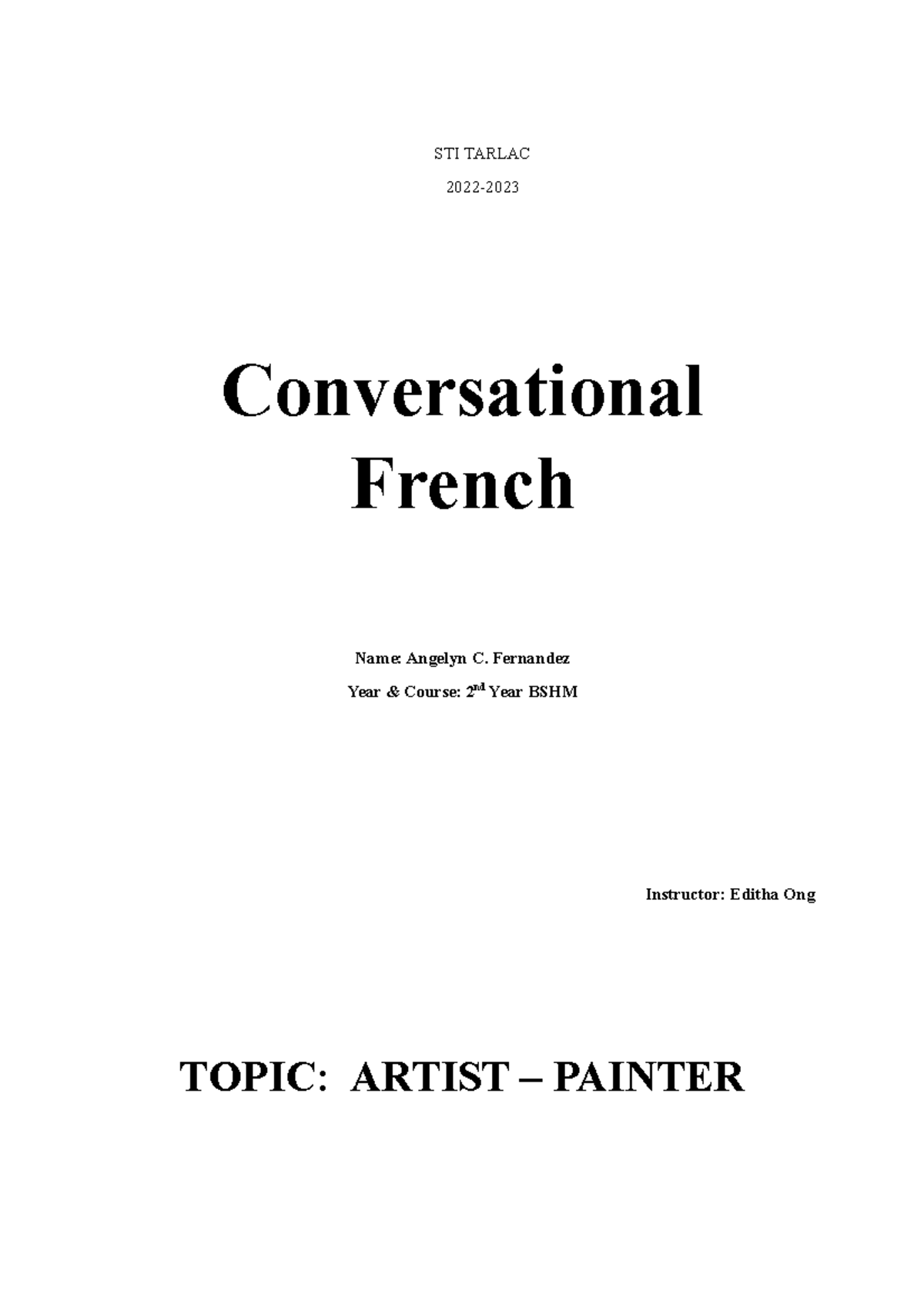 Fernandez- Forlang Report - STI TARLAC 2022- Conversational French Name