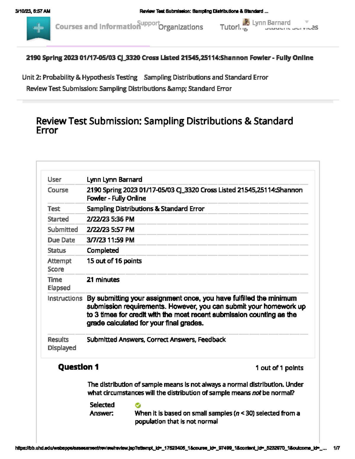 Test Sampling and Standard Error 2222023 CJ 3320 Studocu