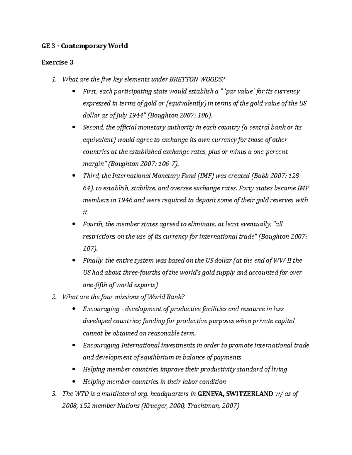 GE 3 Contemporary World - Exercise 3 - GE 3 - Contemporary World ...