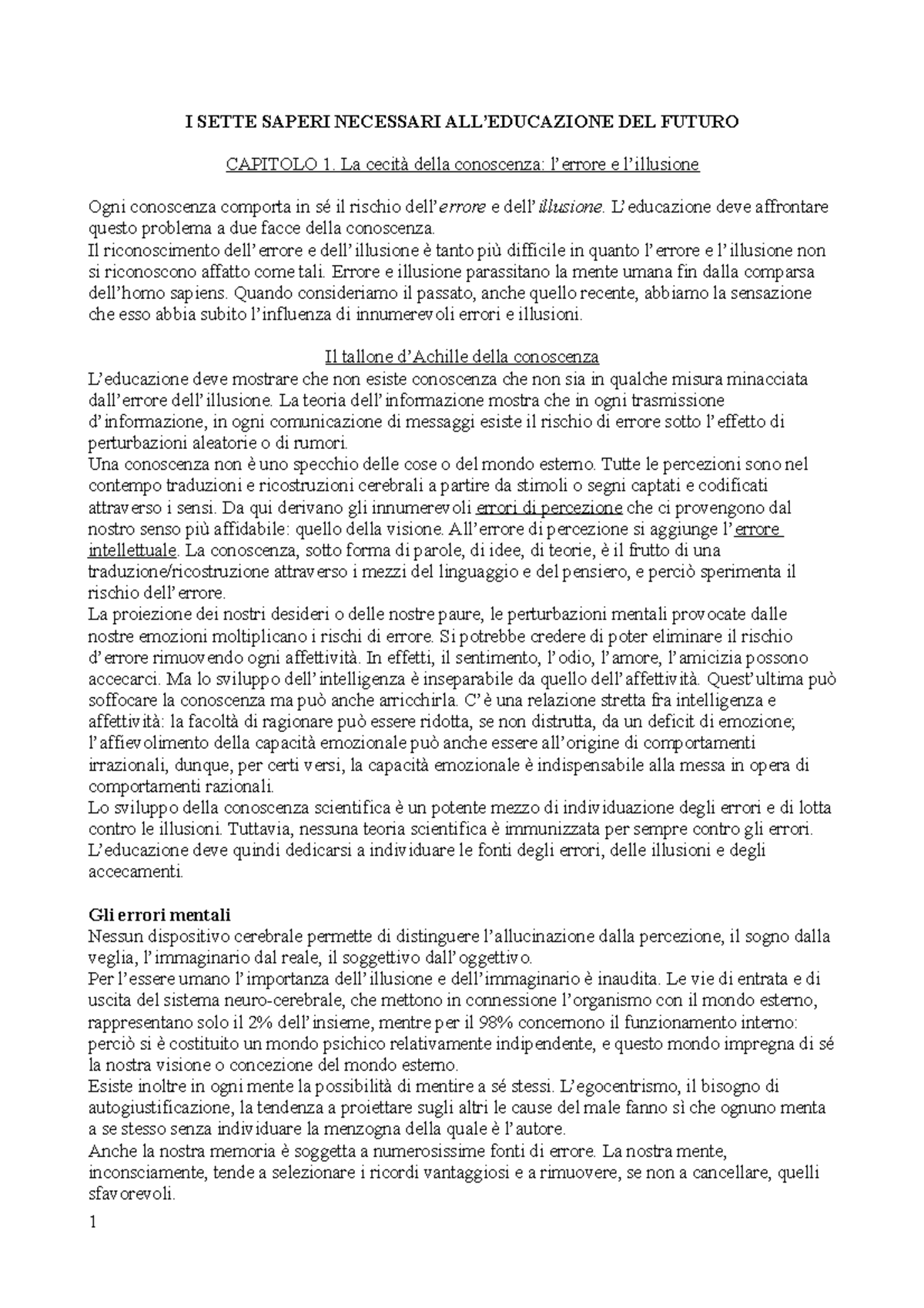 i sette saperi necessari all'educazione del futuro