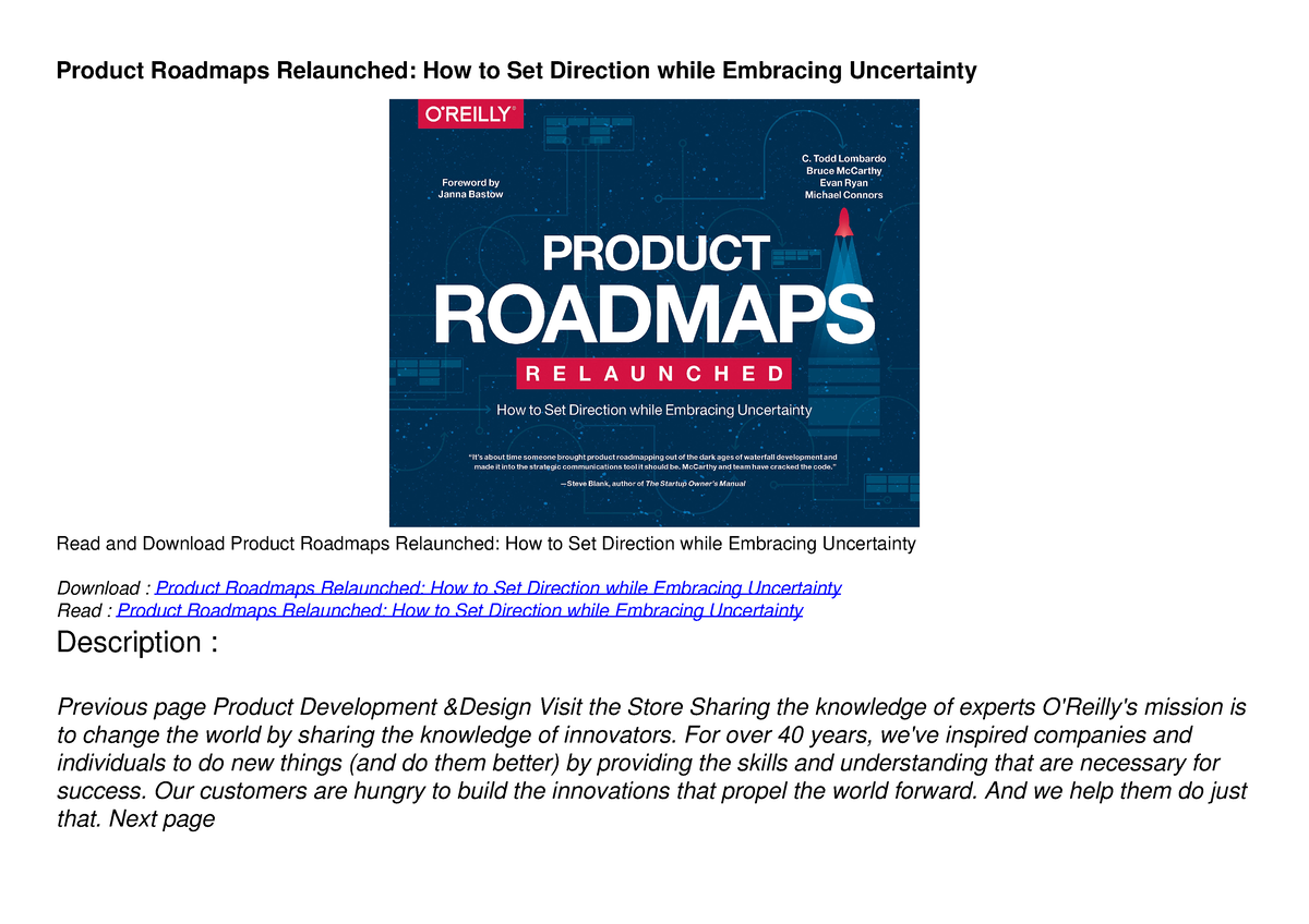 [PDF READ ONLINE] Product Roadmaps Relaunched: How to Set Direction ...