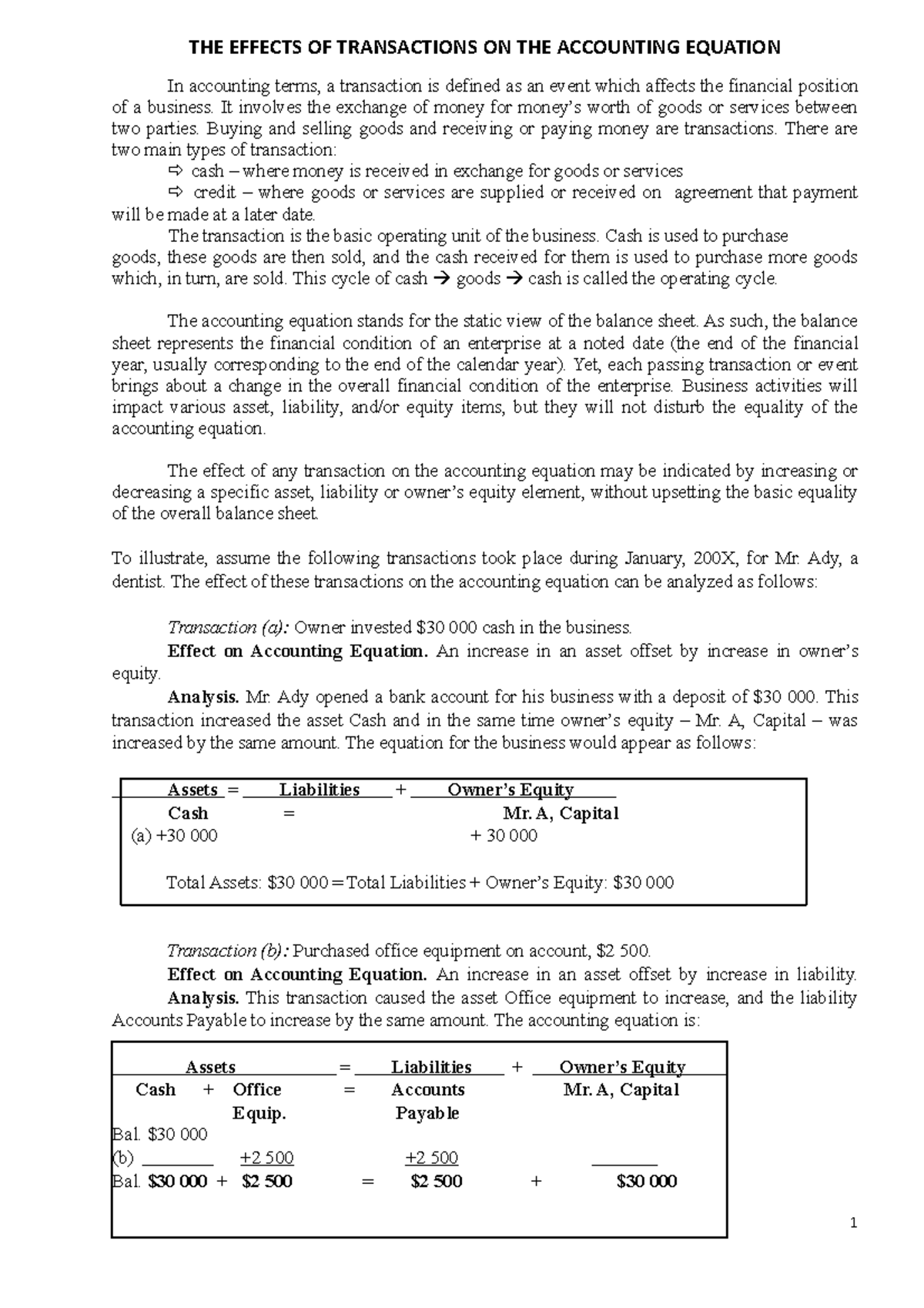 C5 The Effects Of Transactions On The Accounting Equation The Effects