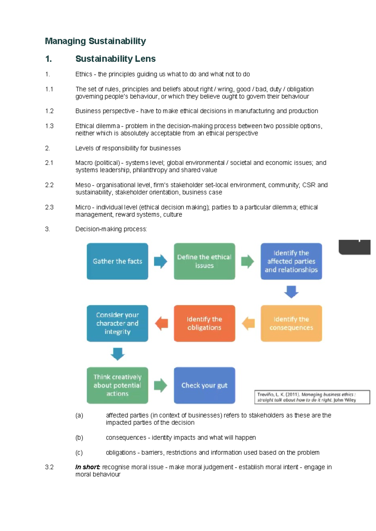 Notes - Managing Sustainability 1. Sustainability Lens 1. Ethics - the ...