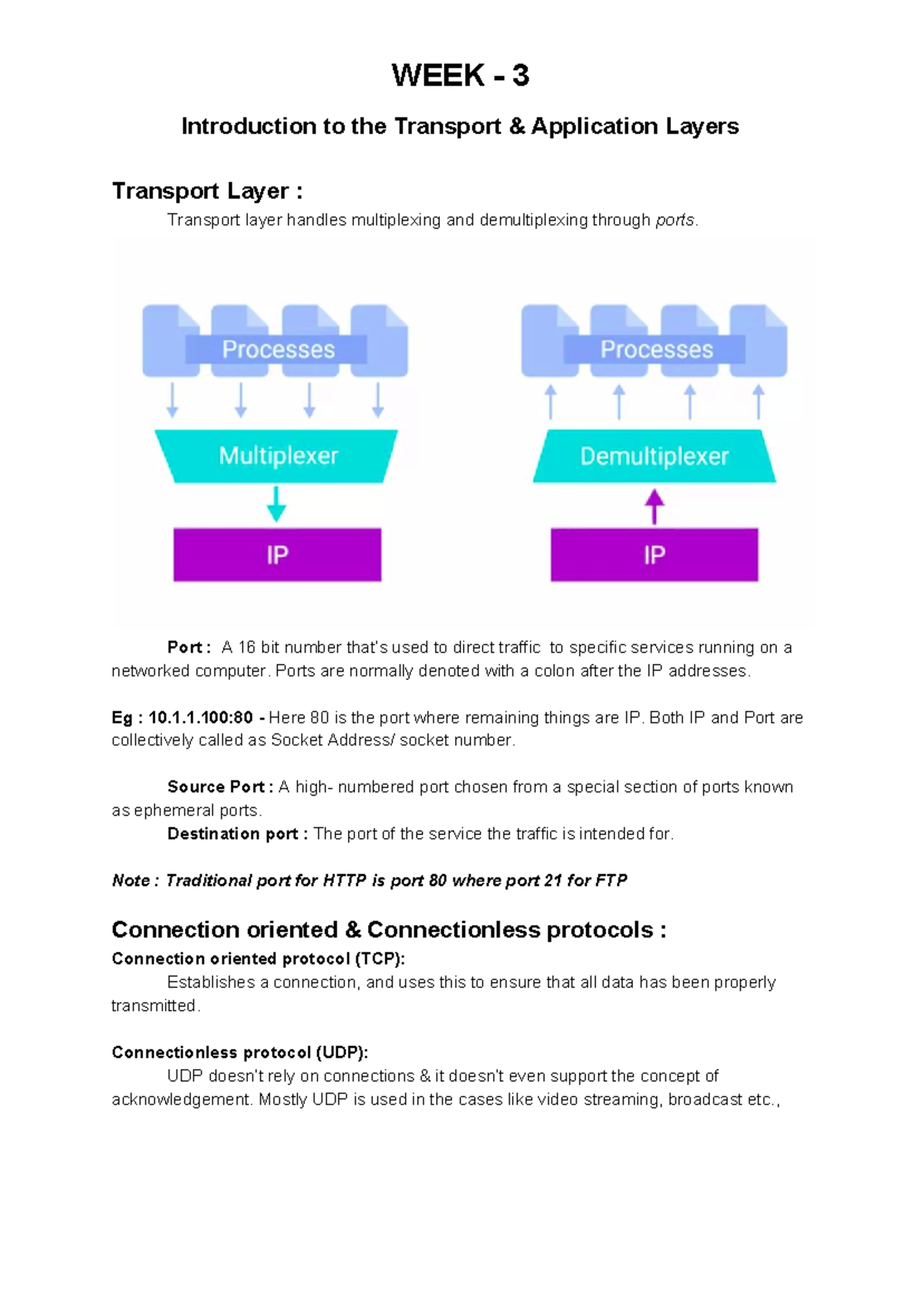 Week 3 - Introduction to Transport & Application Layers - WEEK - 3 ...