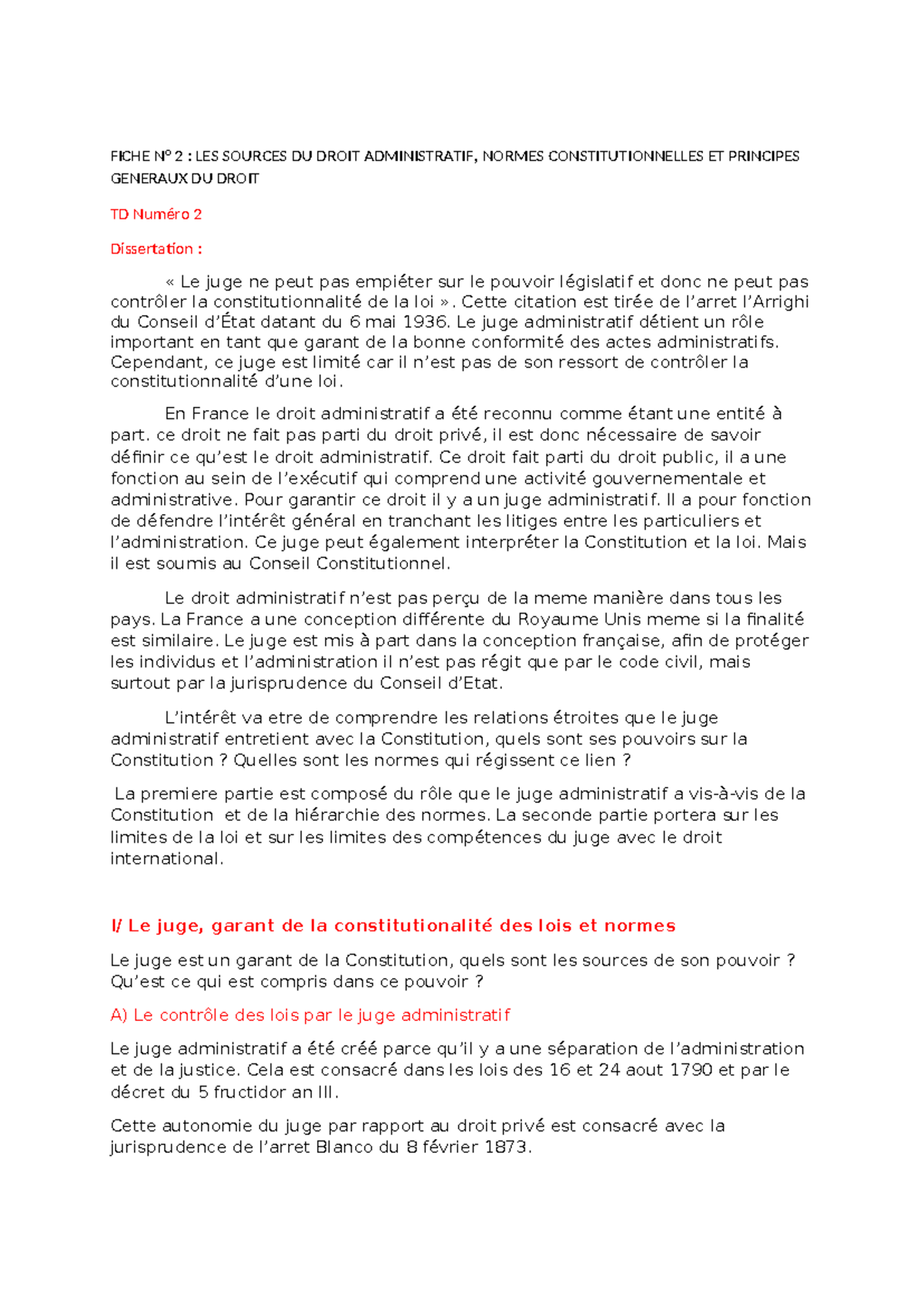 Copie de TD 2 droit administratif - FICHE N° 2 : LES SOURCES DU DROIT ...